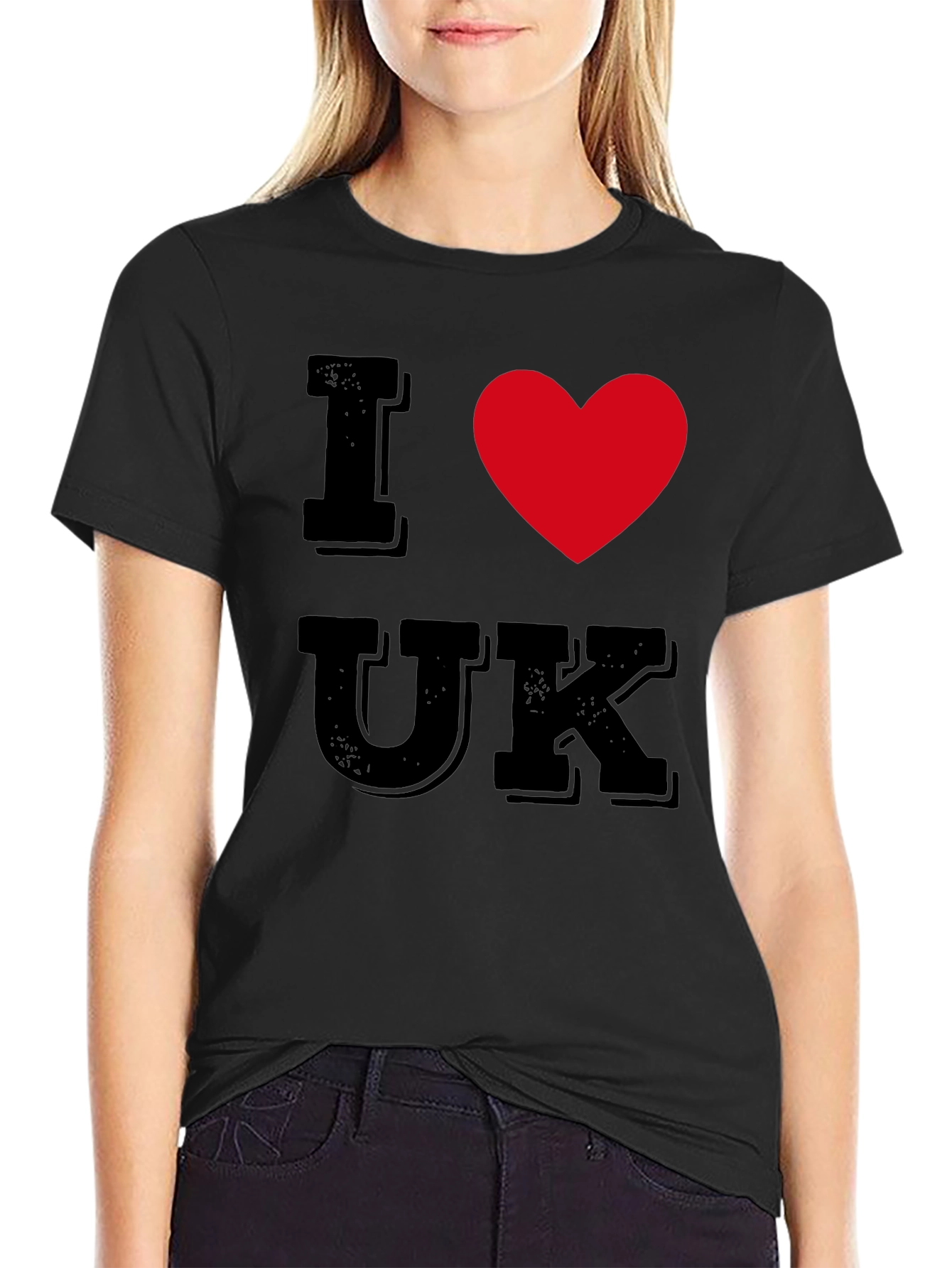 Black I Heart UK T-Shirt - Black Cotton Tee view 2
