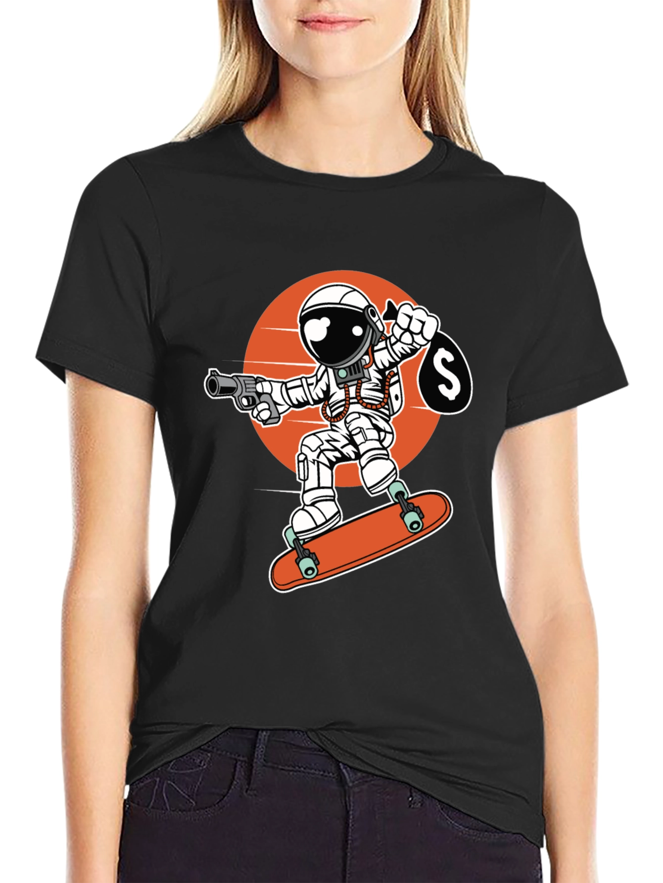 Black Astronaut Skateboarder Graphic Tee view 2