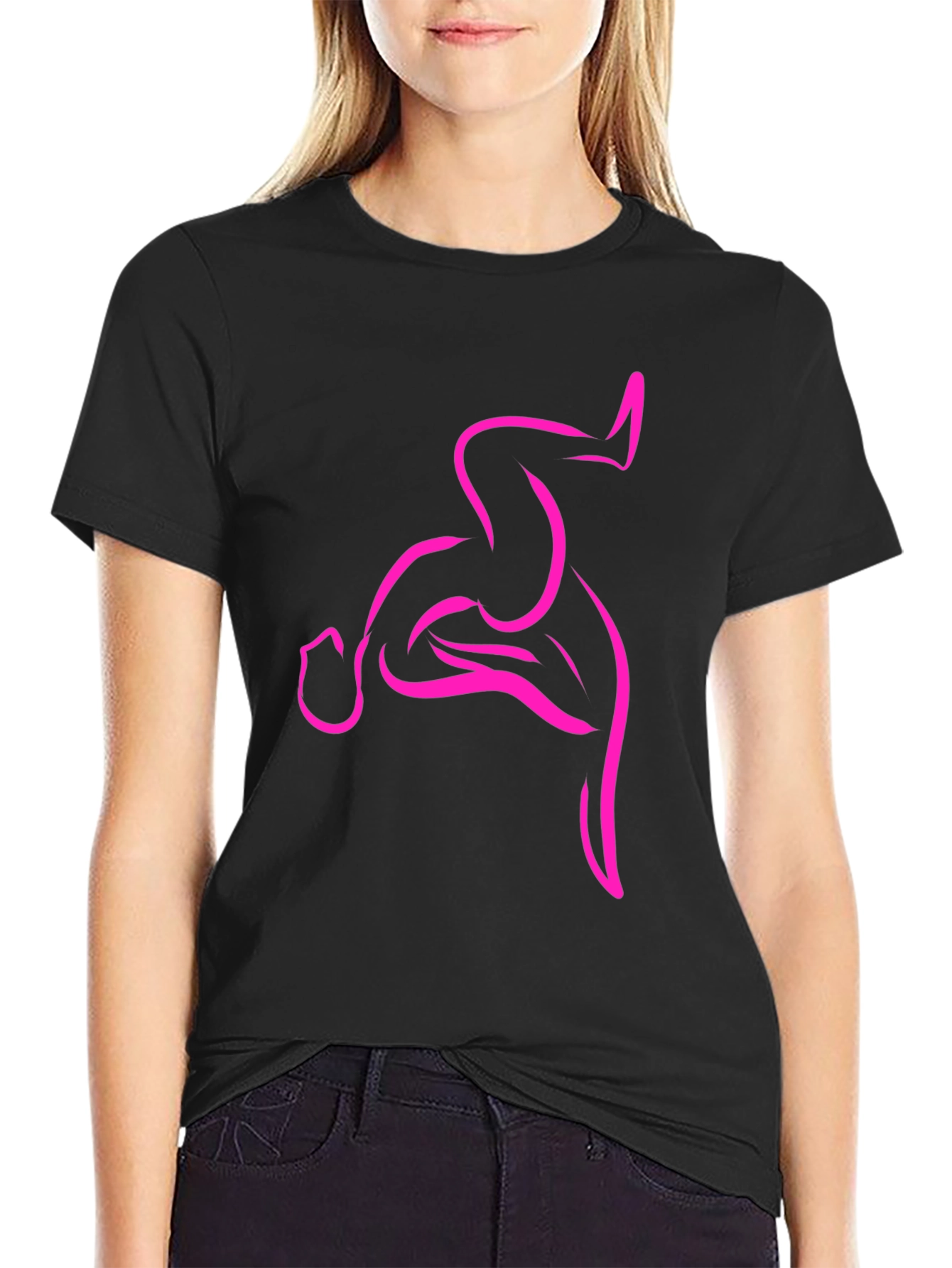 Black Men's Black T-Shirt with Abstract Pink Design view 2