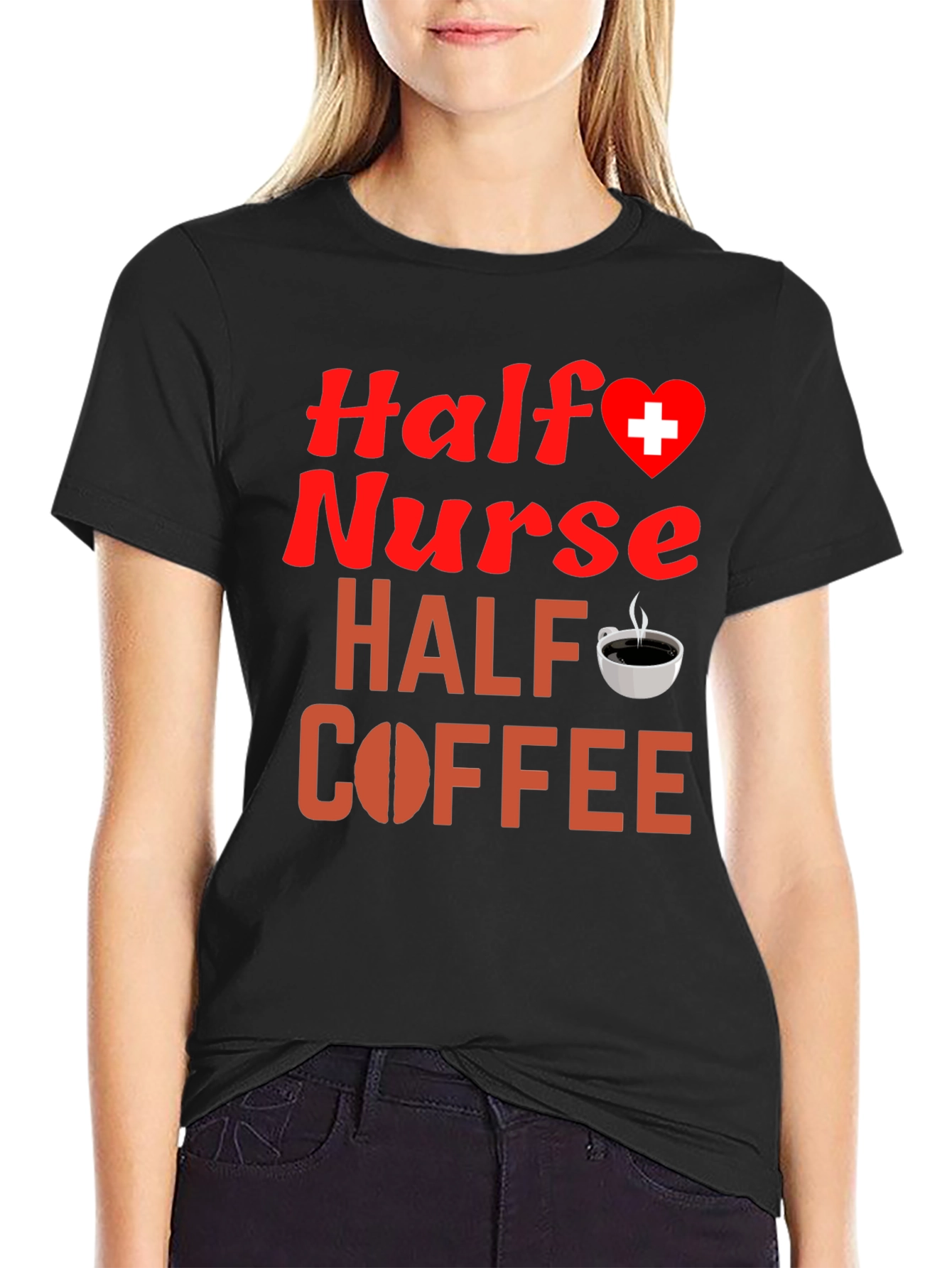 Black Half Nurse Half Coffee Graphic T-Shirt view 2