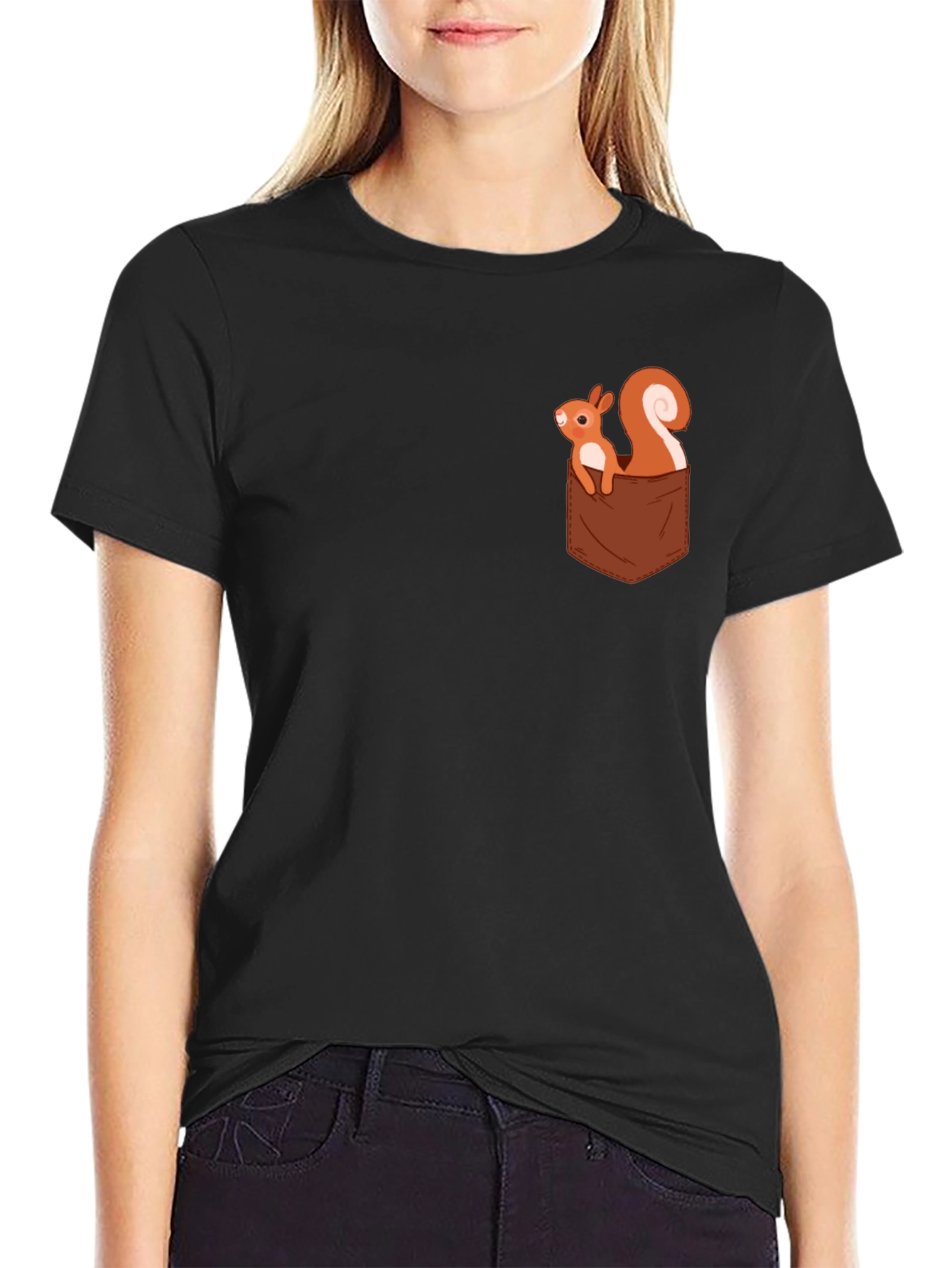 Black Squirrel Pocket T-Shirt - Cute Graphic Tee view 2