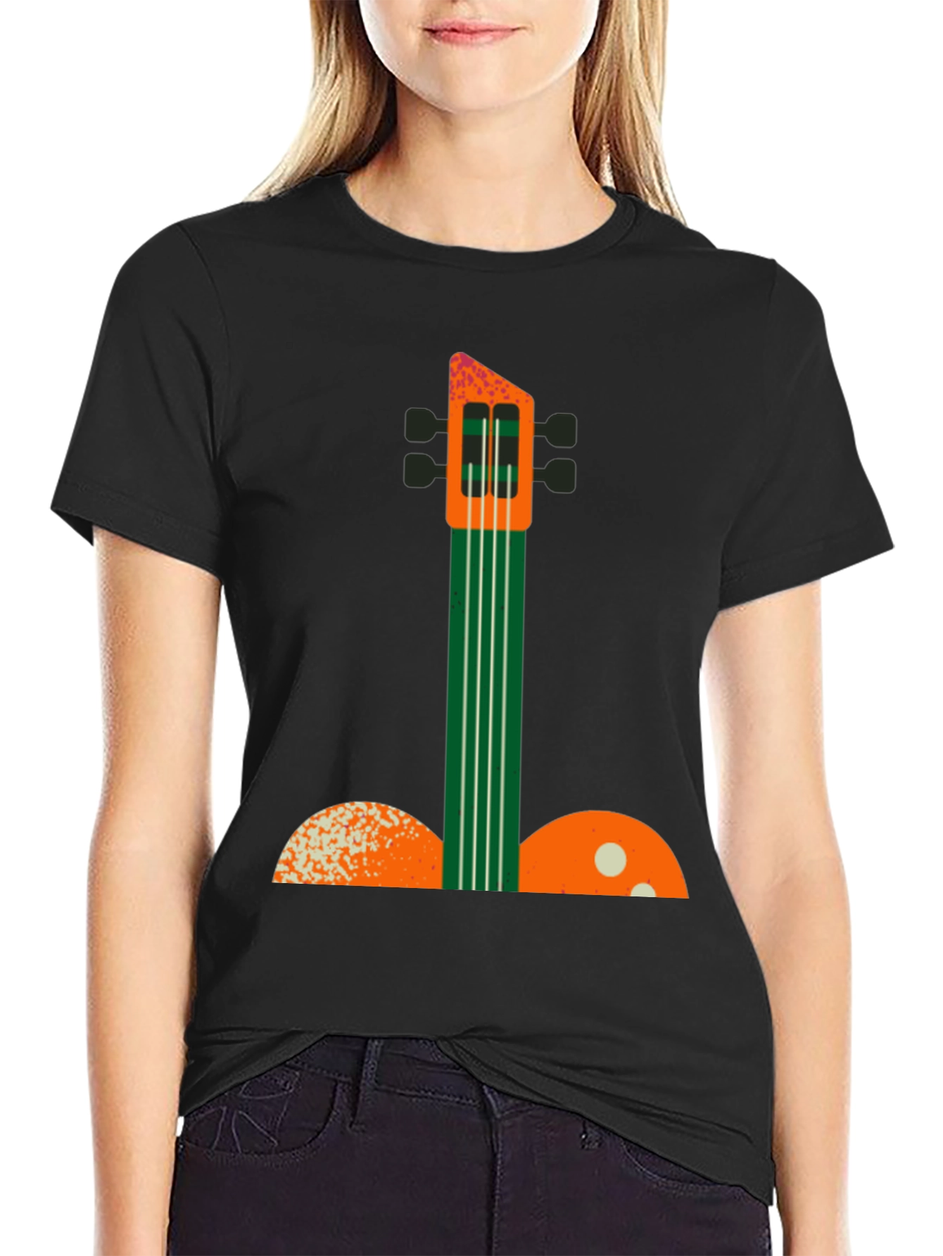 Black Abstract Guitar Graphic Tee view 2