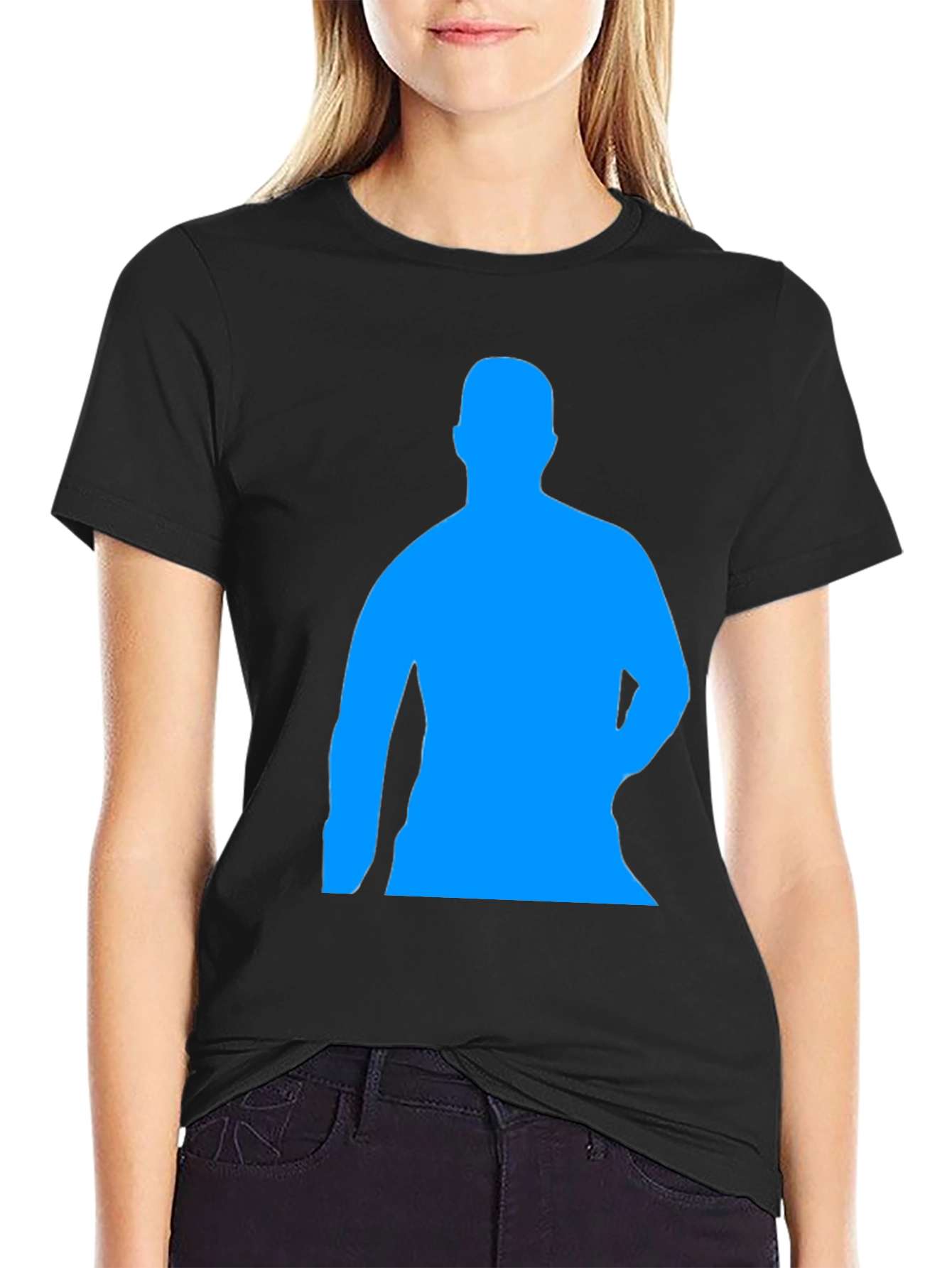 Black Men's Black T-Shirt with Blue Silhouette Print view 2