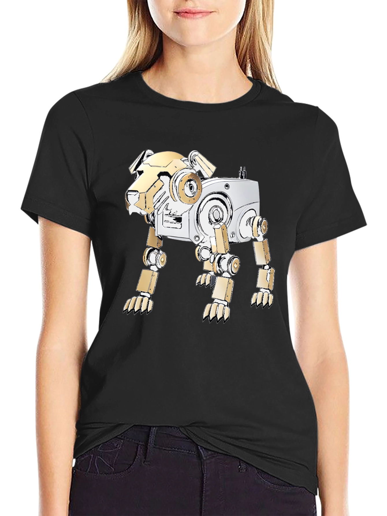 Black Robot Dog Graphic Tee - Stylish Sci-Fi Shirt view 2