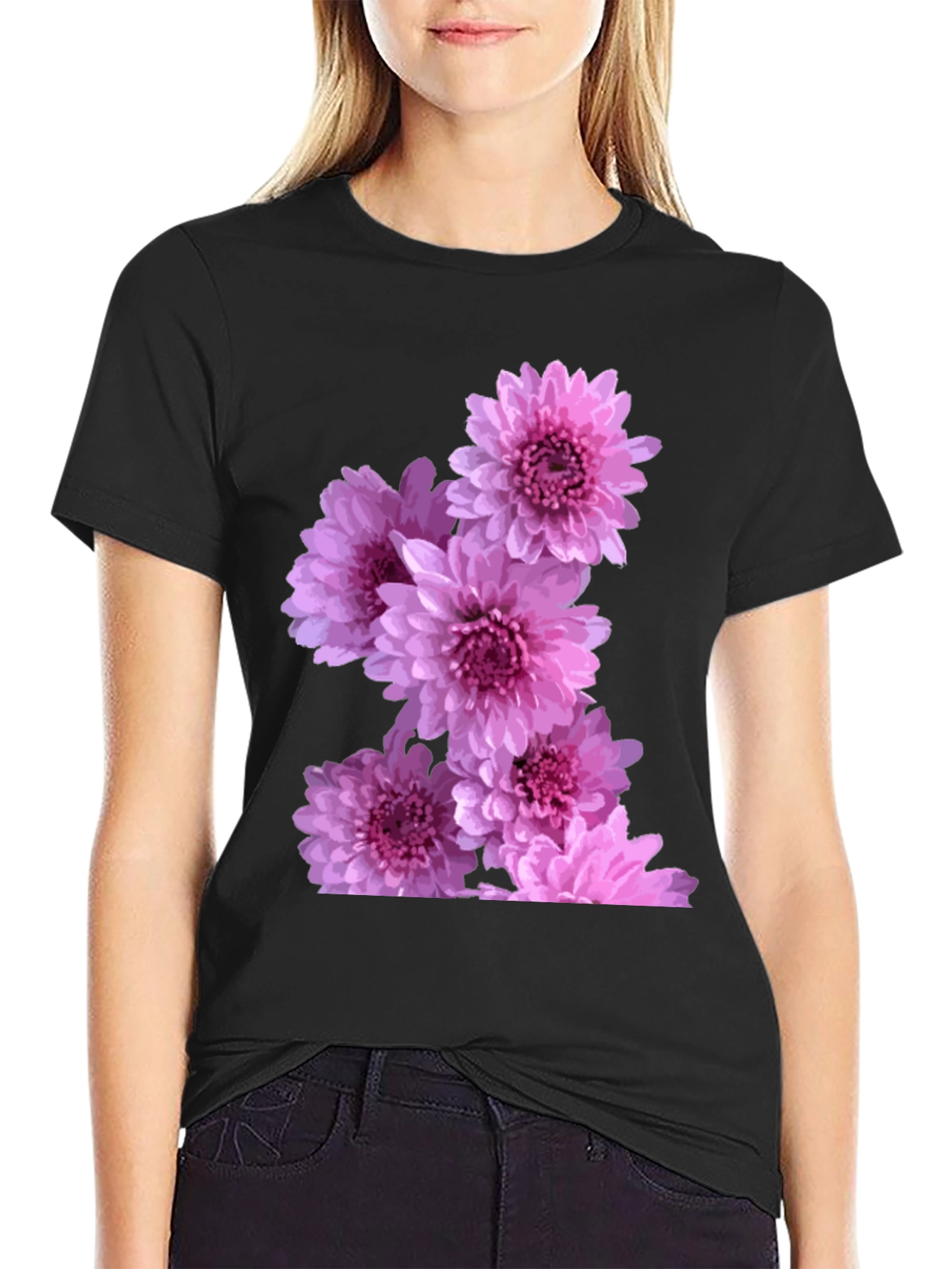 Black Floral Graphic Tee - Black Cotton Comfort view 2