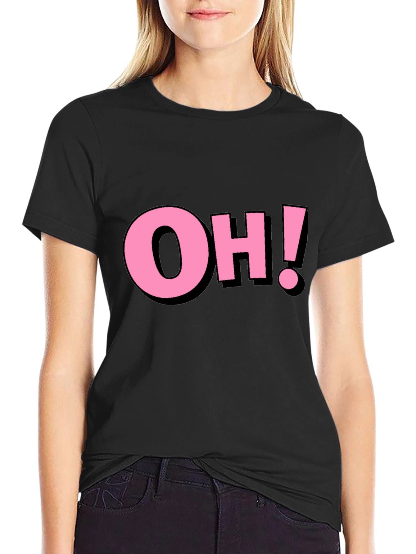 Black Pink "OH!" Graphic Black Cotton T-Shirt view 2