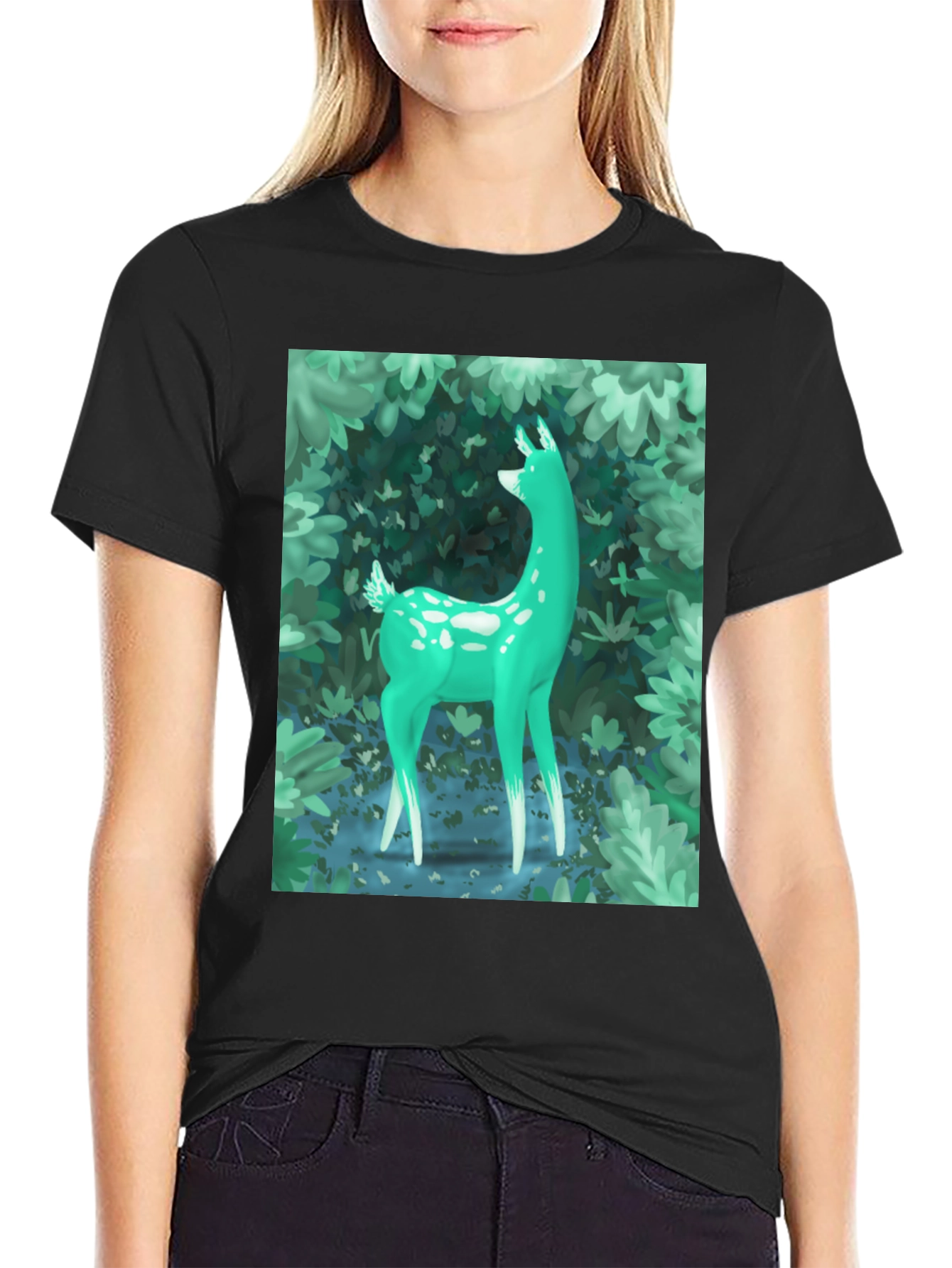 Black Enchanted Forest Deer Graphic Tee - Black view 2