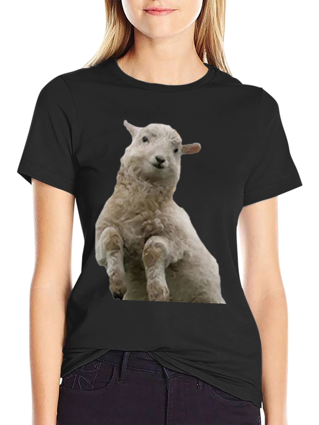 Black Black T-Shirt with Sheep Graphic view 2