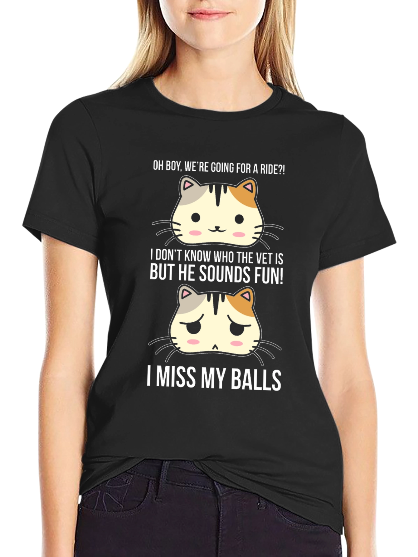 Black Funny Cat Neutering T-Shirt - Ride, Vet, and Missing Balls Humor view 2