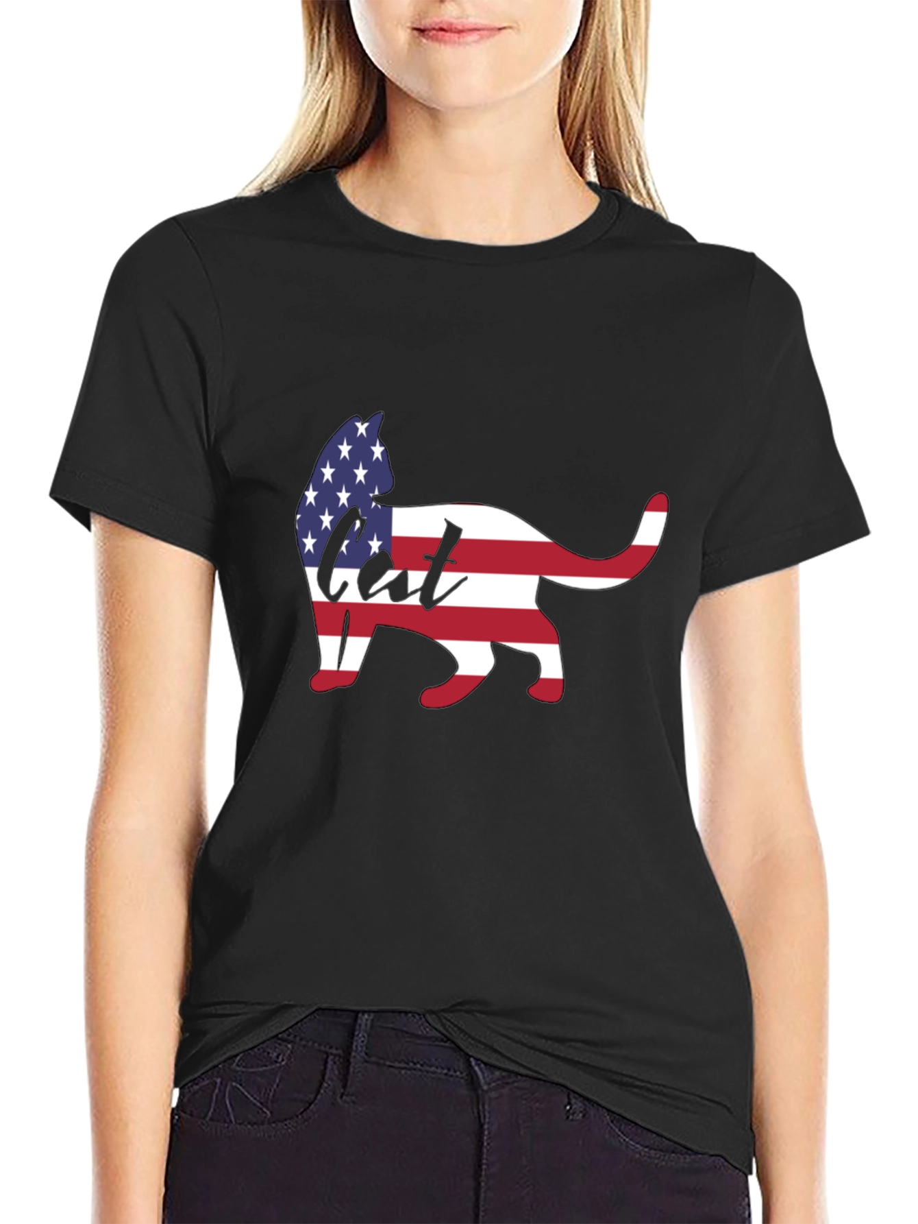 Black Patriotic Cat T-Shirt view 2