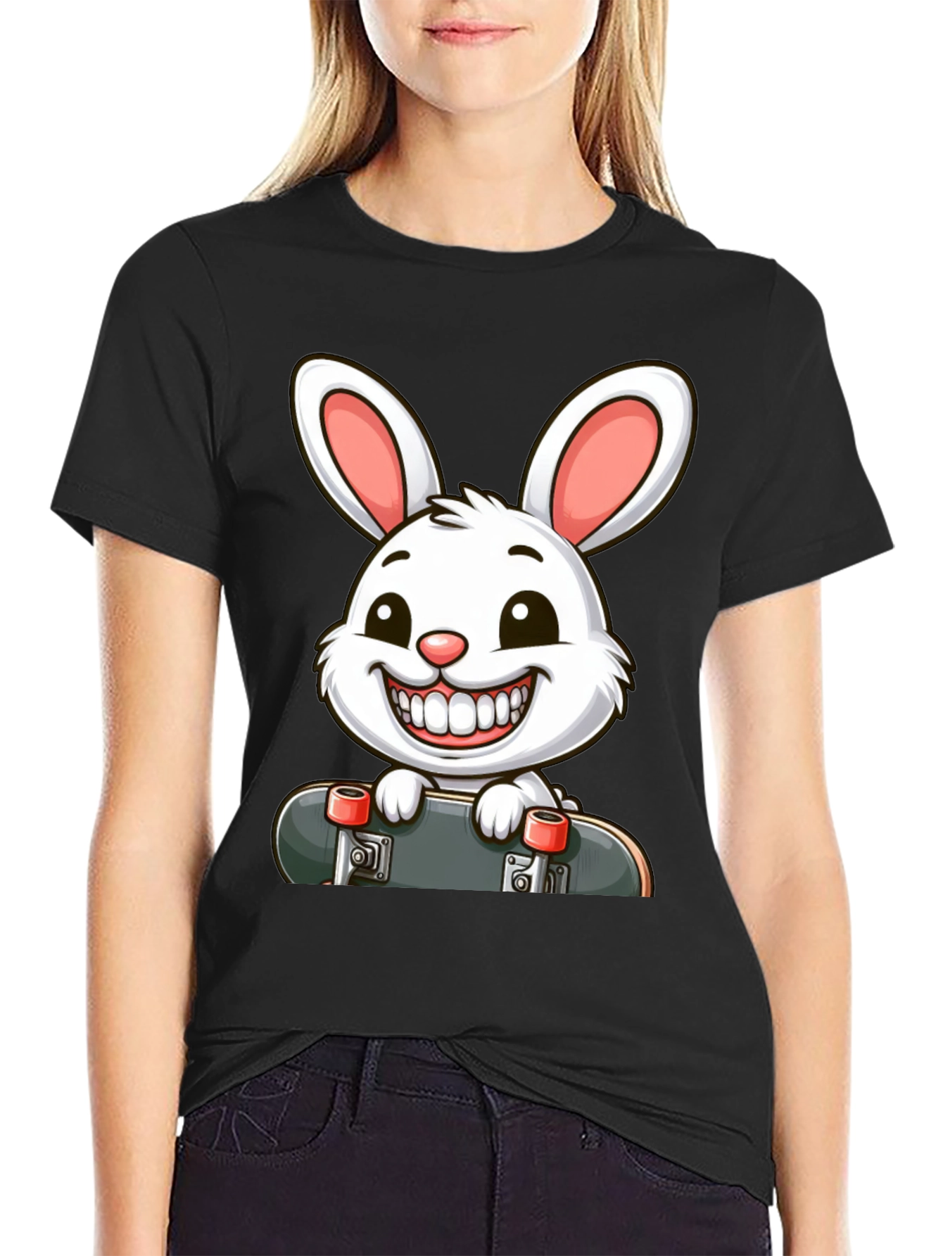 Black Rabbit Skateboard Graphic T-Shirt view 2