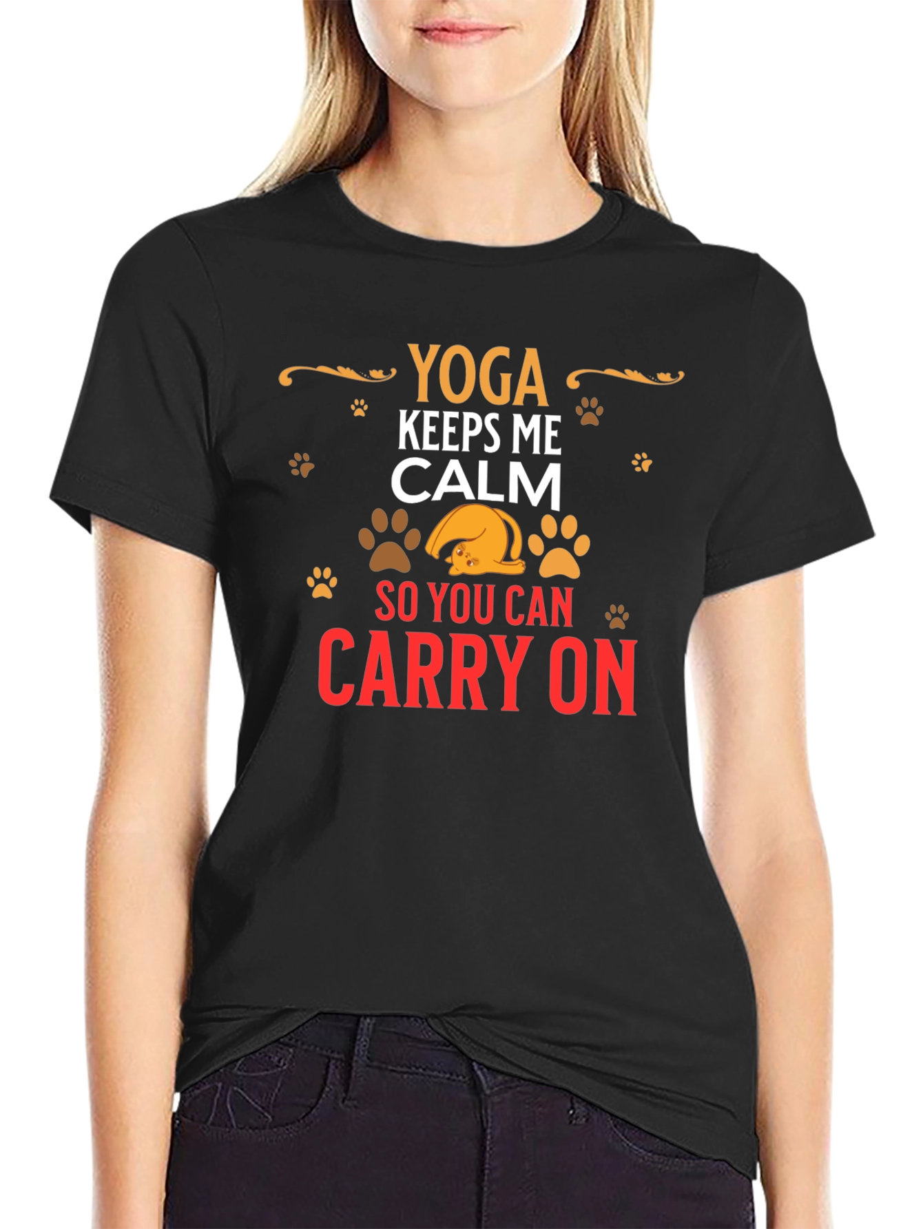 Black Yoga Keeps Me Calm Graphic T-Shirt view 2