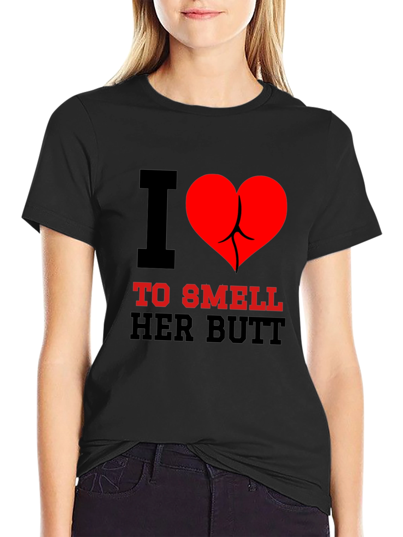 Black I Heart To Smell Her Butt Funny Graphic Tee view 2