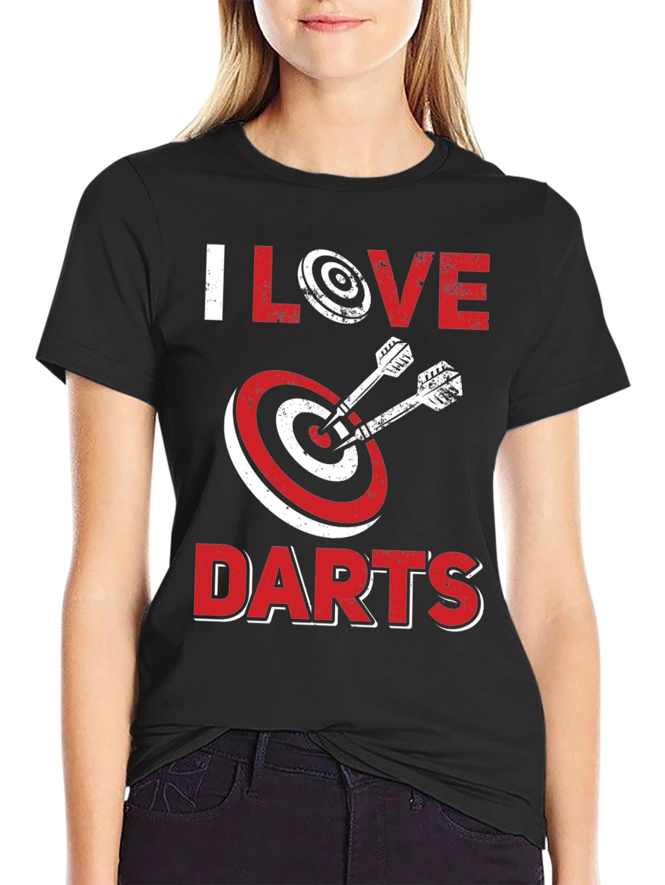 Black I Love Darts Graphic Tee - Black Cotton Casual Shirt view 2