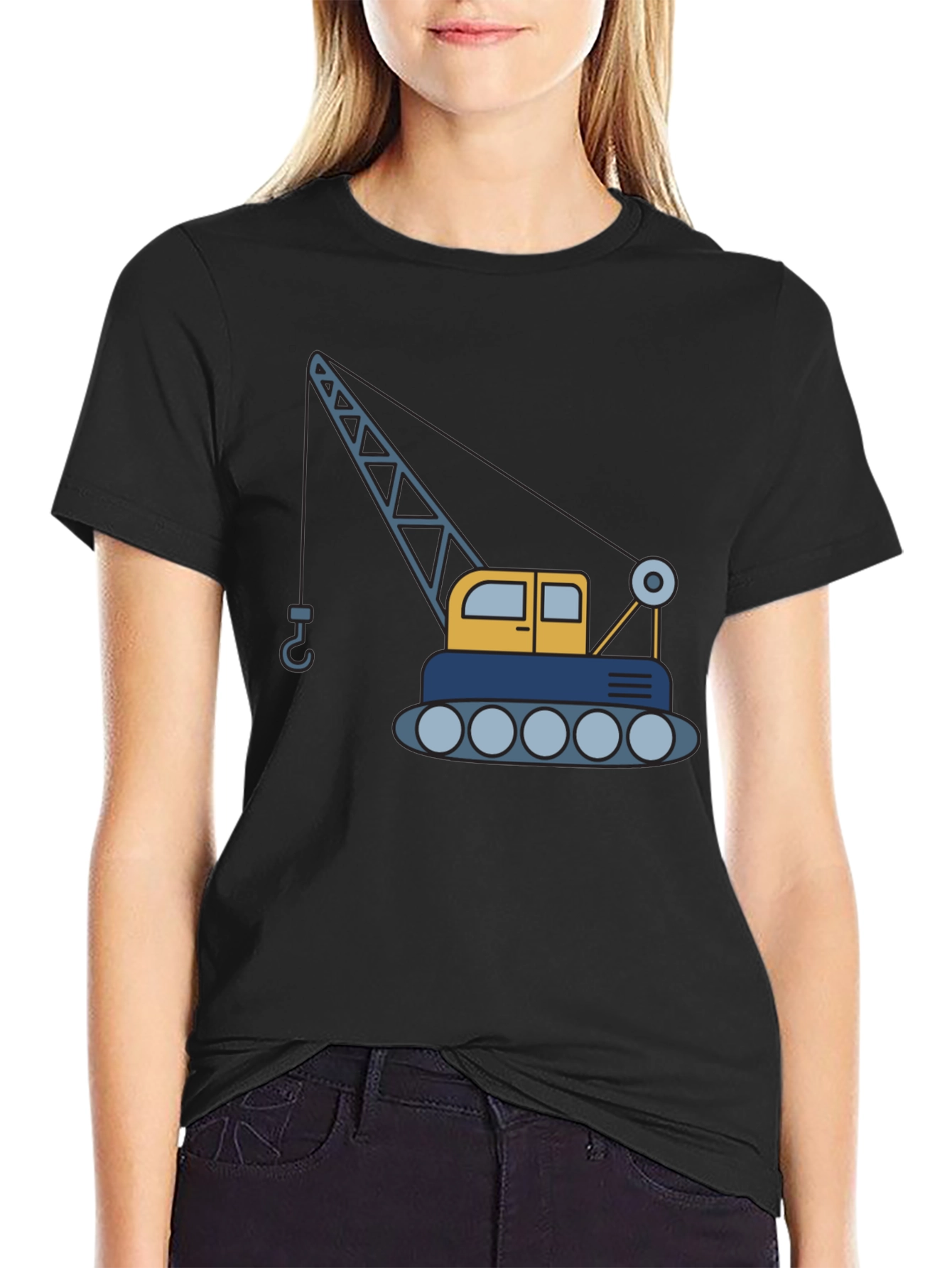 Black Crane Graphic T-Shirt - Construction Vehicle Tee view 2