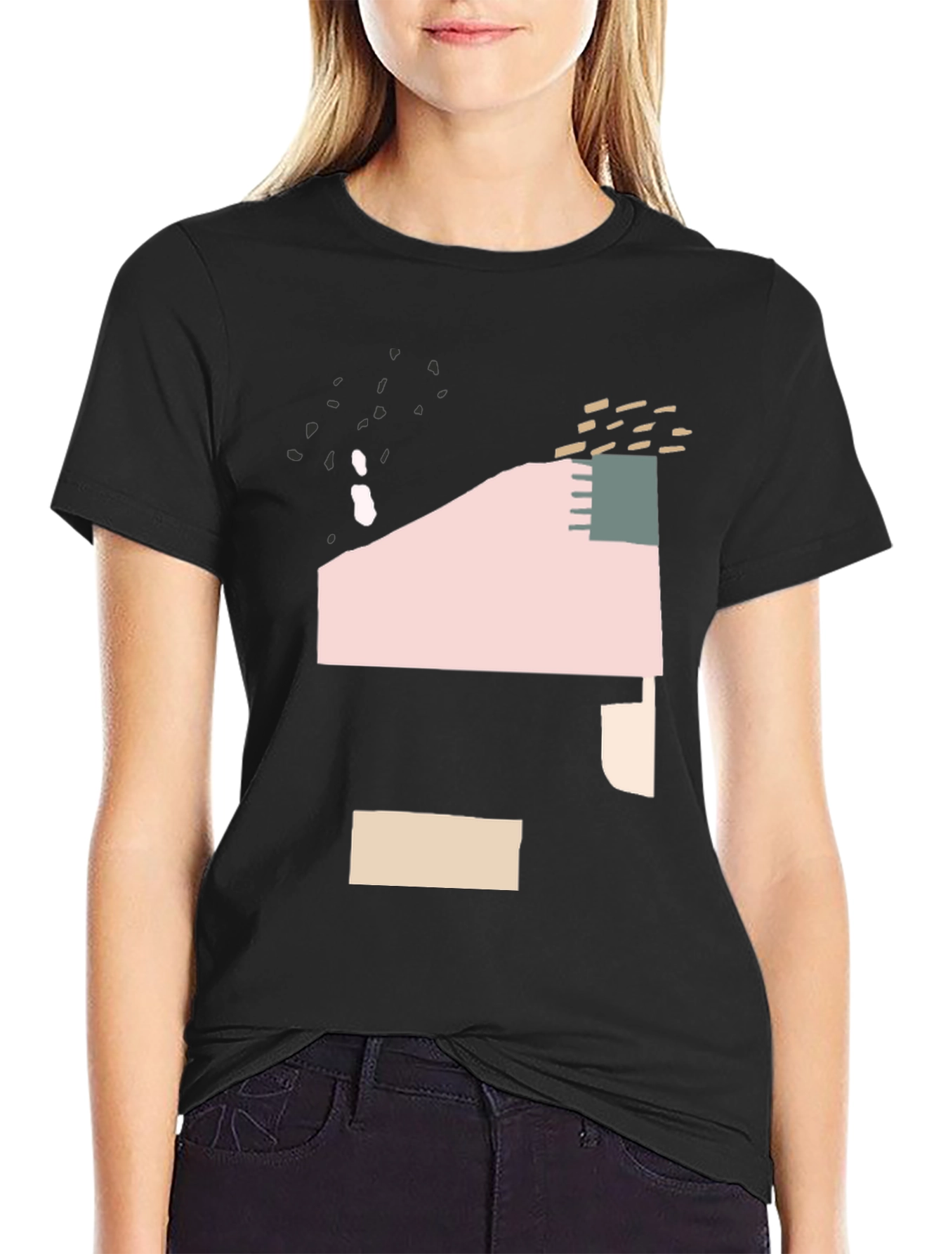 Black Abstract Graphic Print T-Shirt - Modern Art Tee view 2