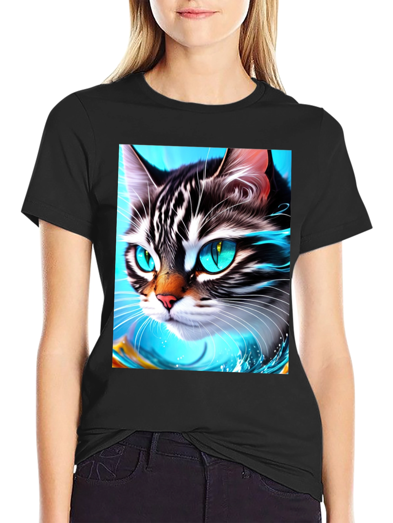 Black Cat Face T-Shirt - Cool Graphic Tee view 2
