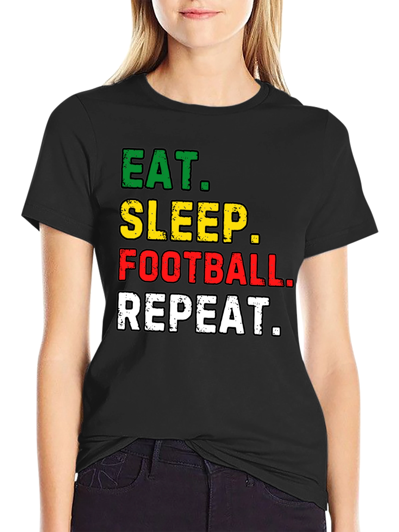 Black Eat Sleep Football Repeat Black T-Shirt view 2