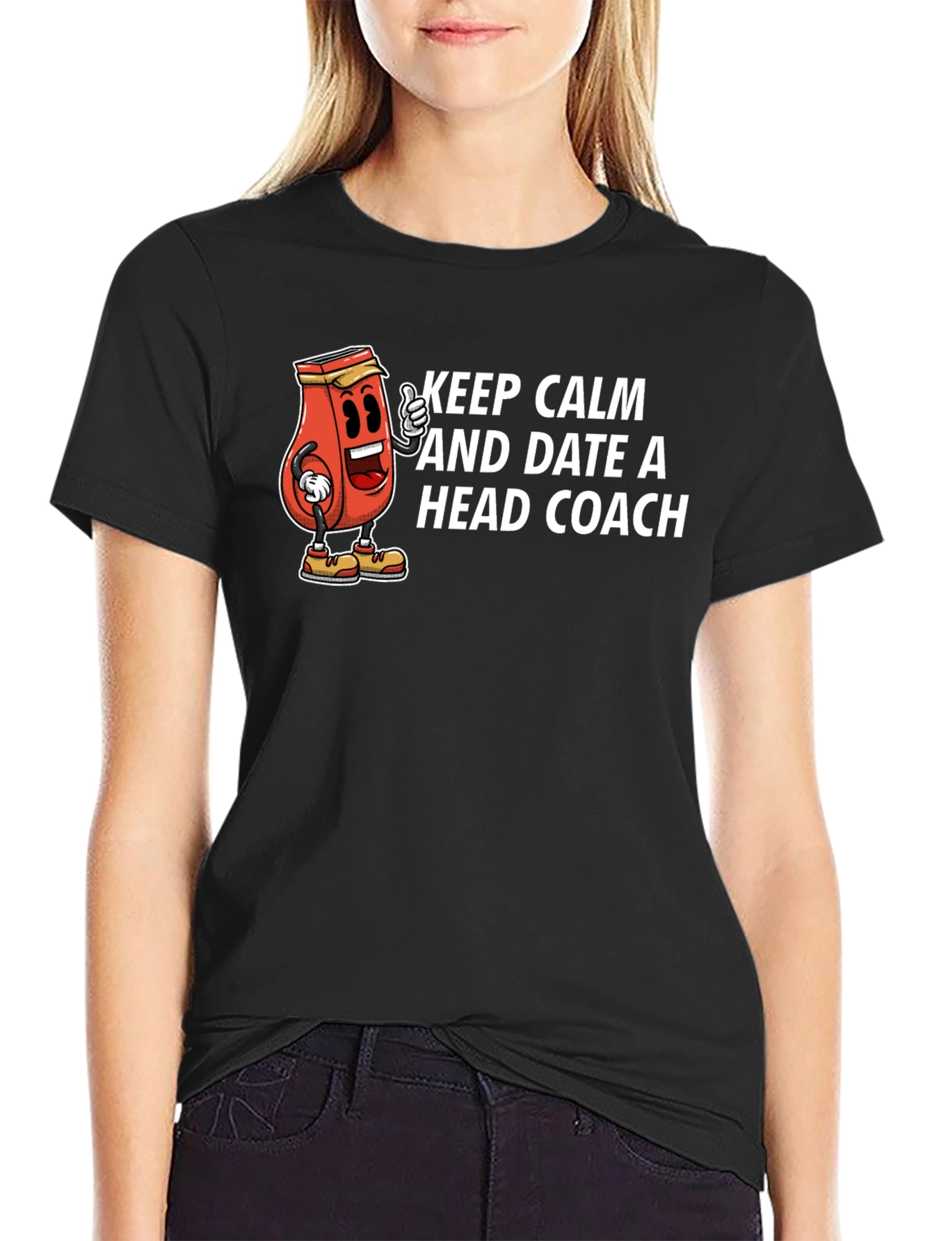 Black Keep Calm and Date a Head Coach Graphic T-Shirt view 2