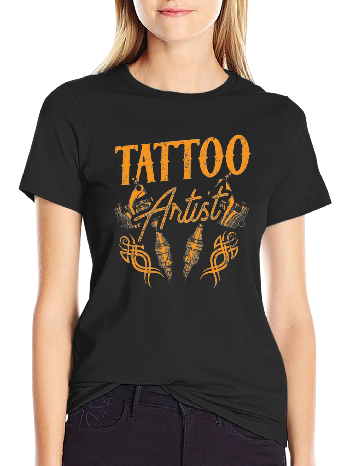 Black Tattoo Artist Graphic Tee - Black Cotton T-Shirt view 2