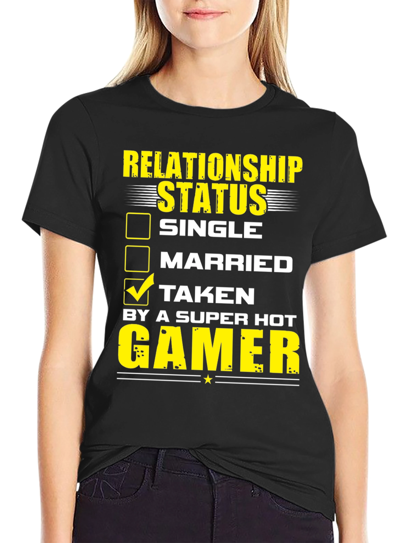 Black Relationship Status: Taken by a Super Hot Gamer T-Shirt view 2