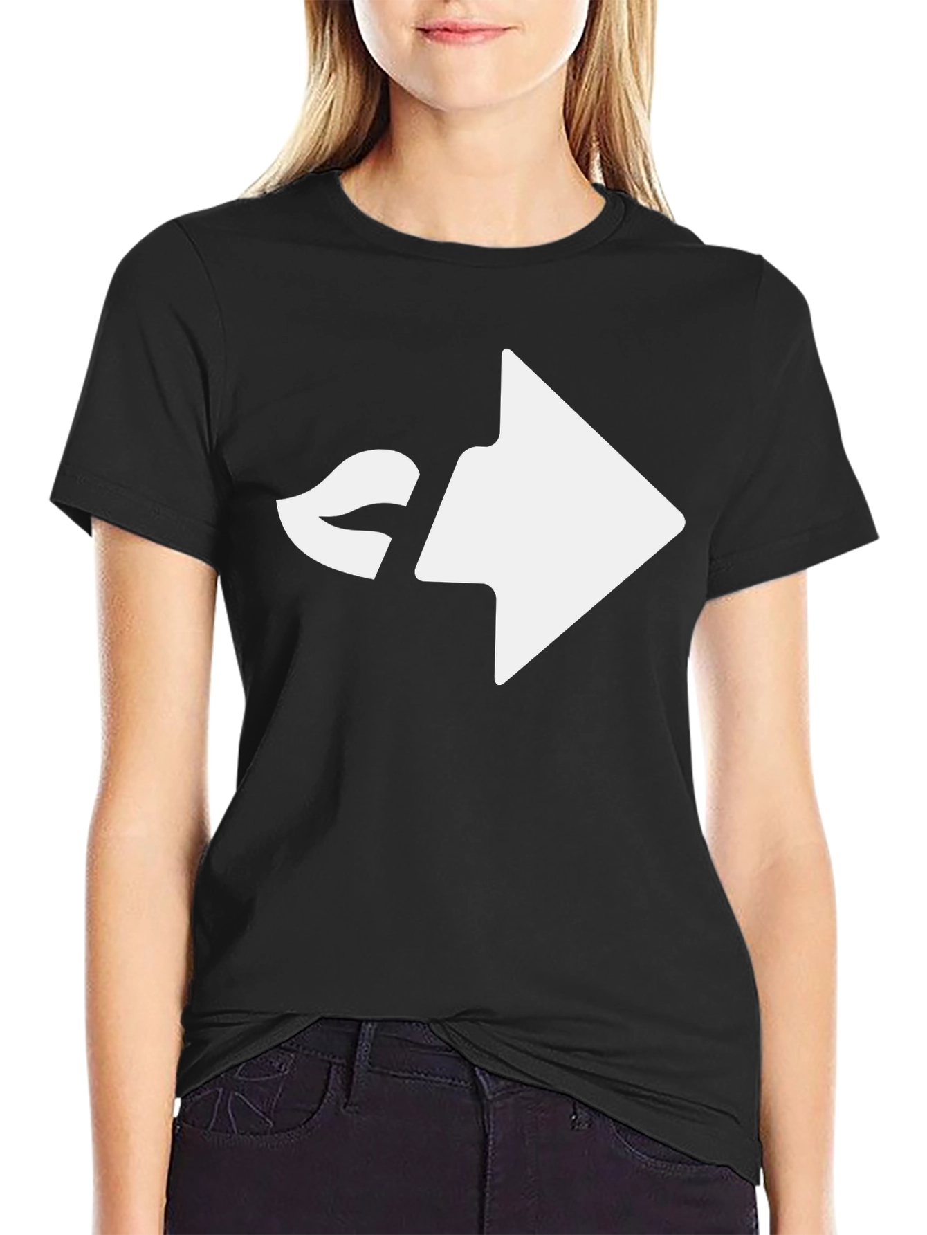 Black Modern Black T-Shirt with Playful Kiss Arrow Design view 2