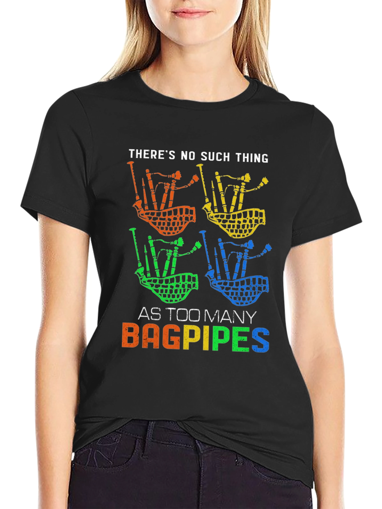 Black Bagpipes Graphic Tee - Too Many Bagpipes view 2