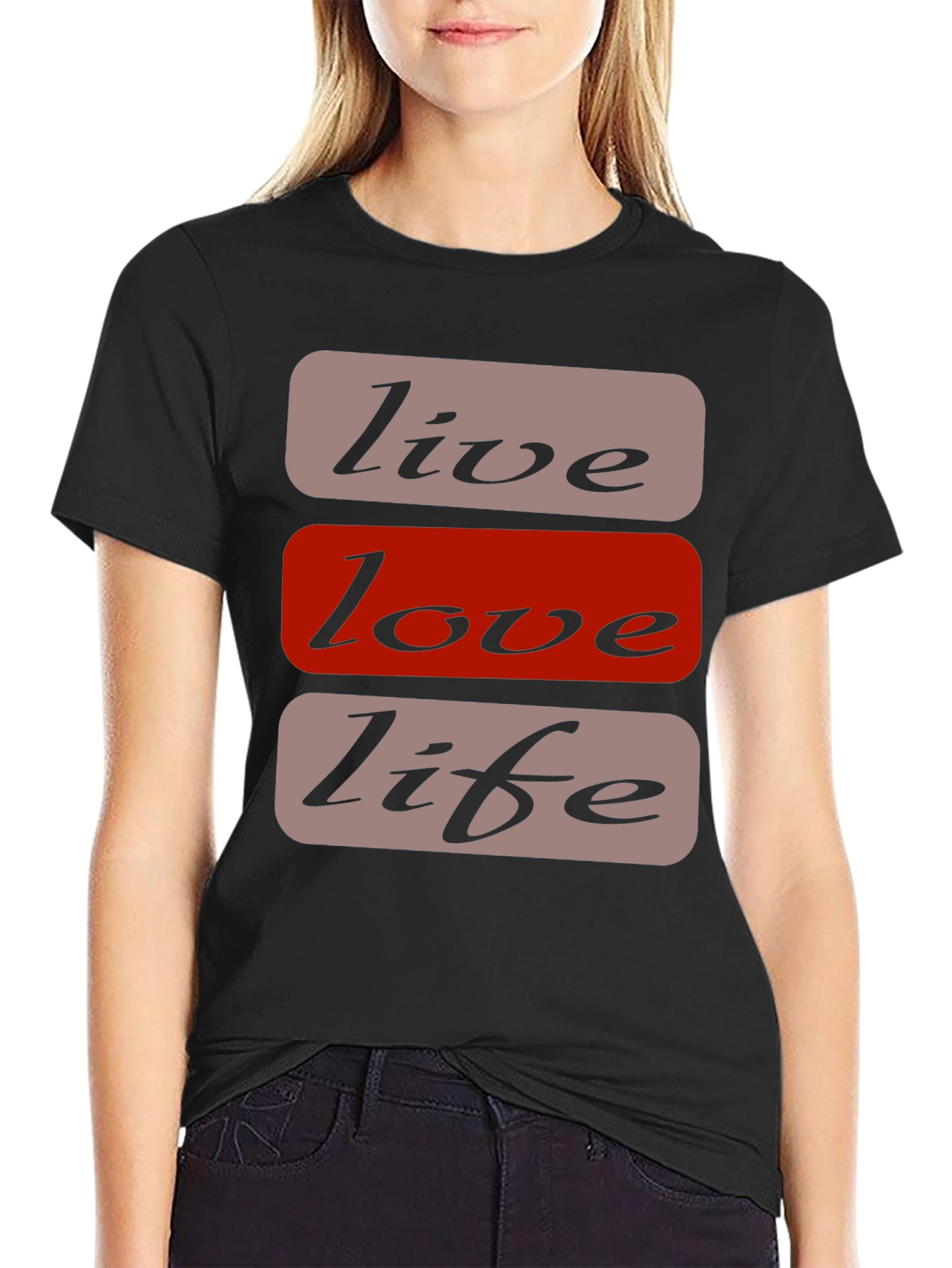 Black Live Love Life Graphic T-Shirt - Casual Black Tee view 2