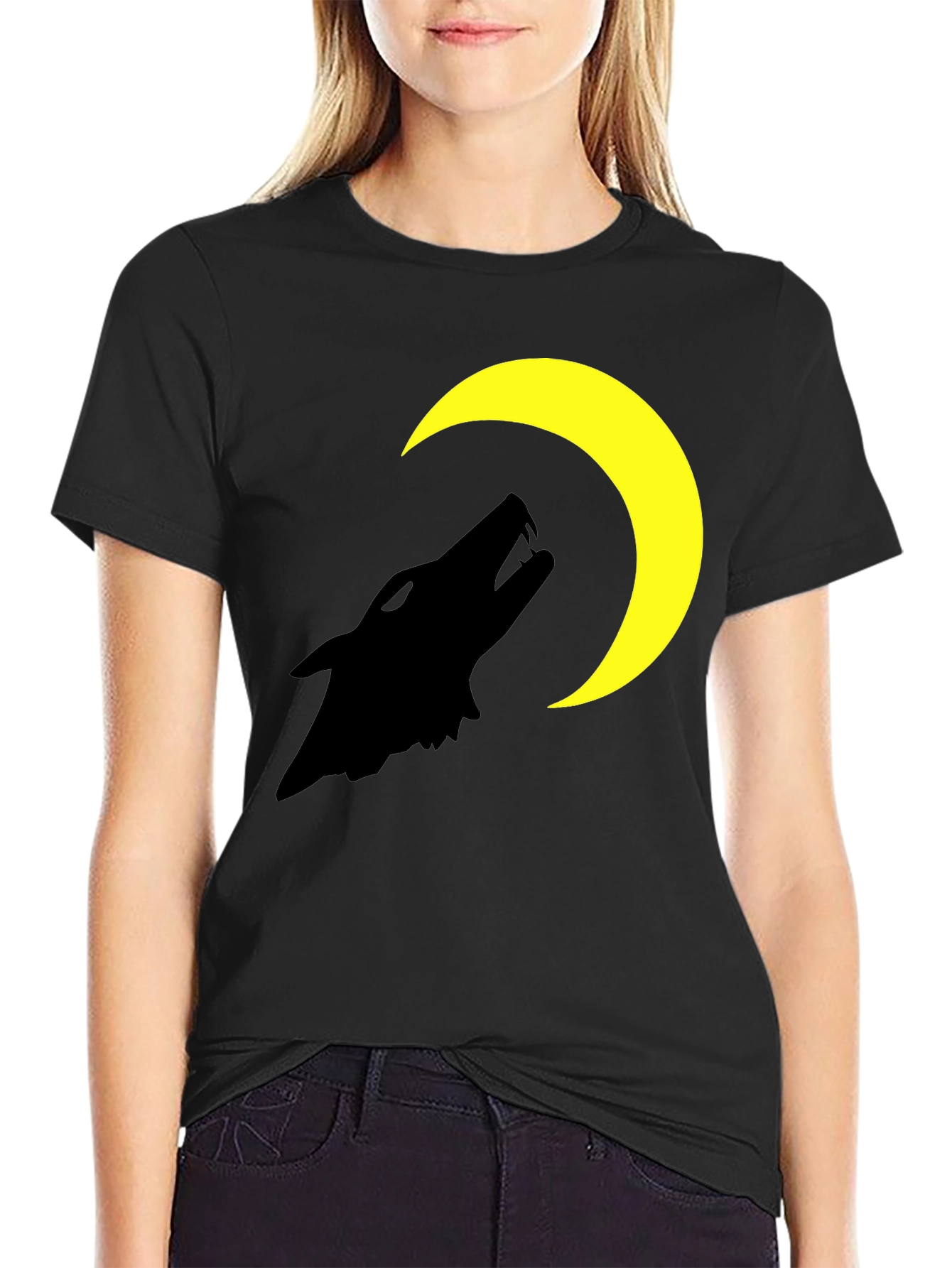 Black Wolf Moon Graphic T-Shirt - Black Cotton Tee view 2