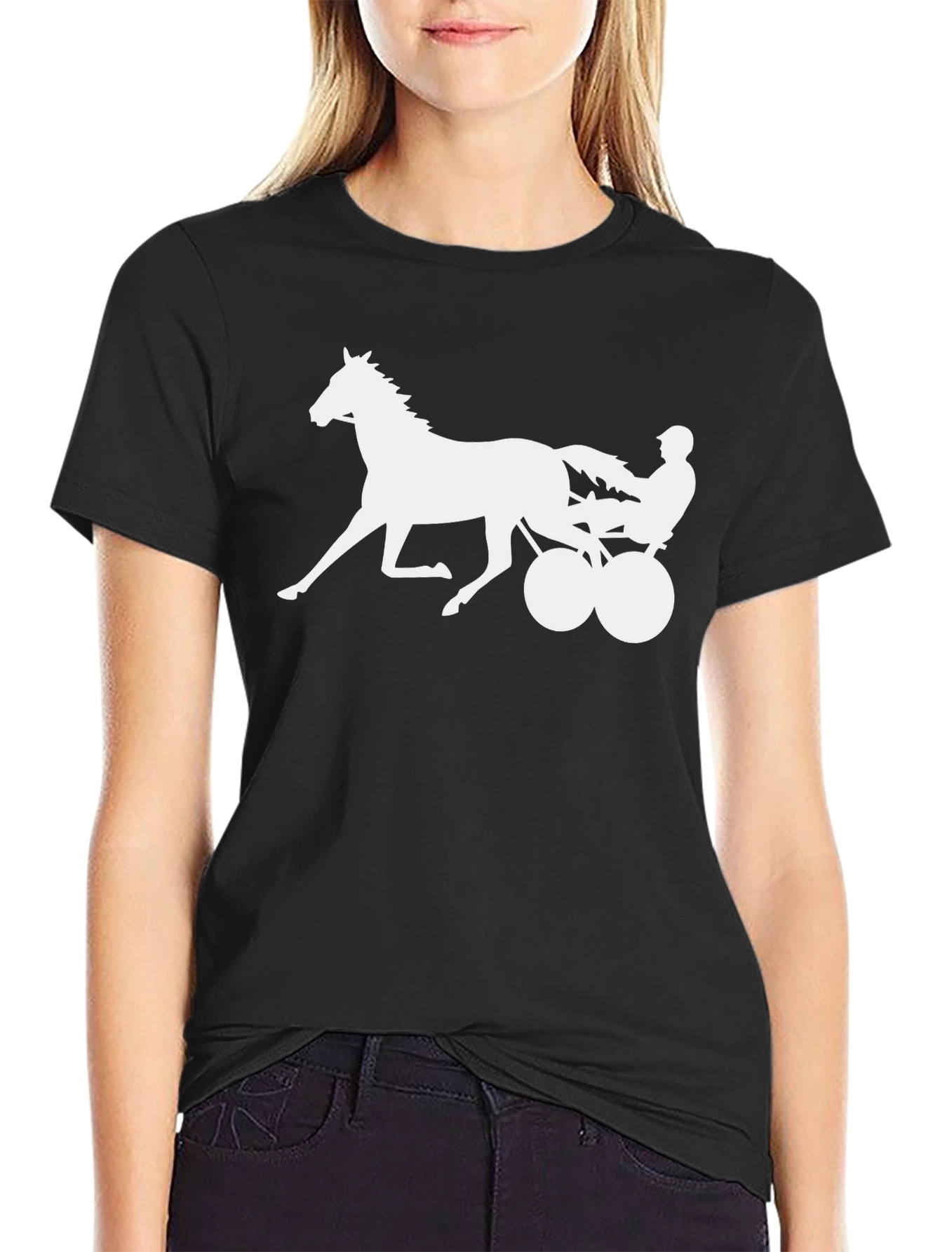 Black Black T-Shirt with Horse and Sulky Design view 2