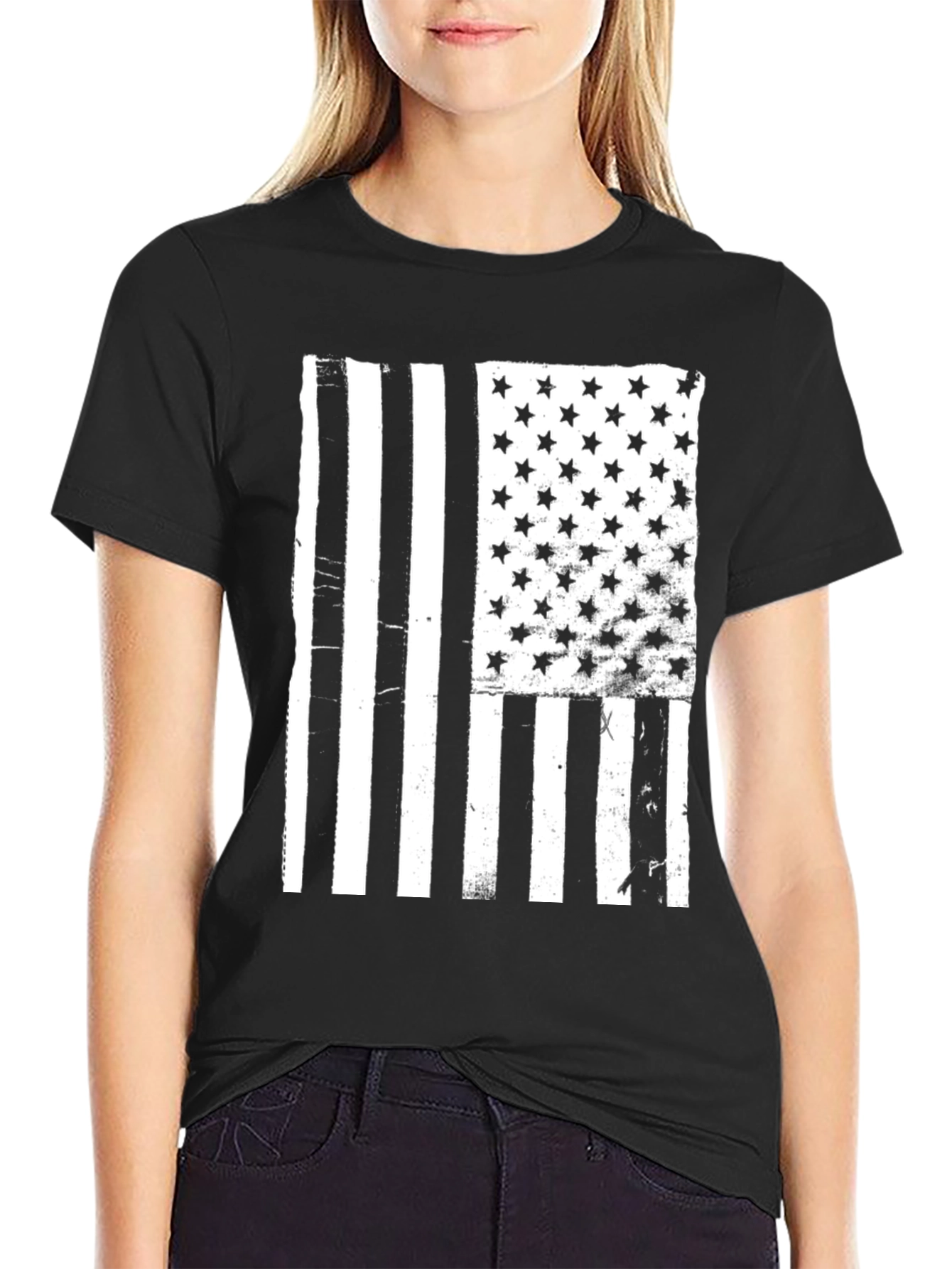 Black Distressed American Flag Graphic Tee view 2