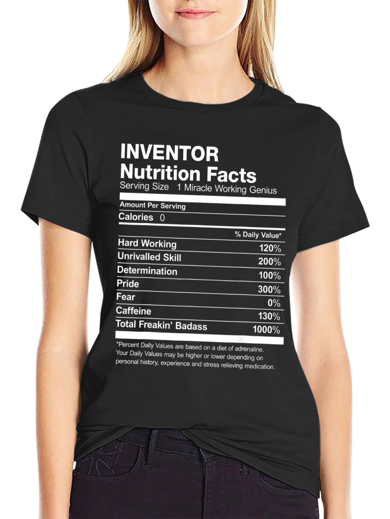 Black Inventor Nutrition Facts T-Shirt - Funny Graphic Tee view 2