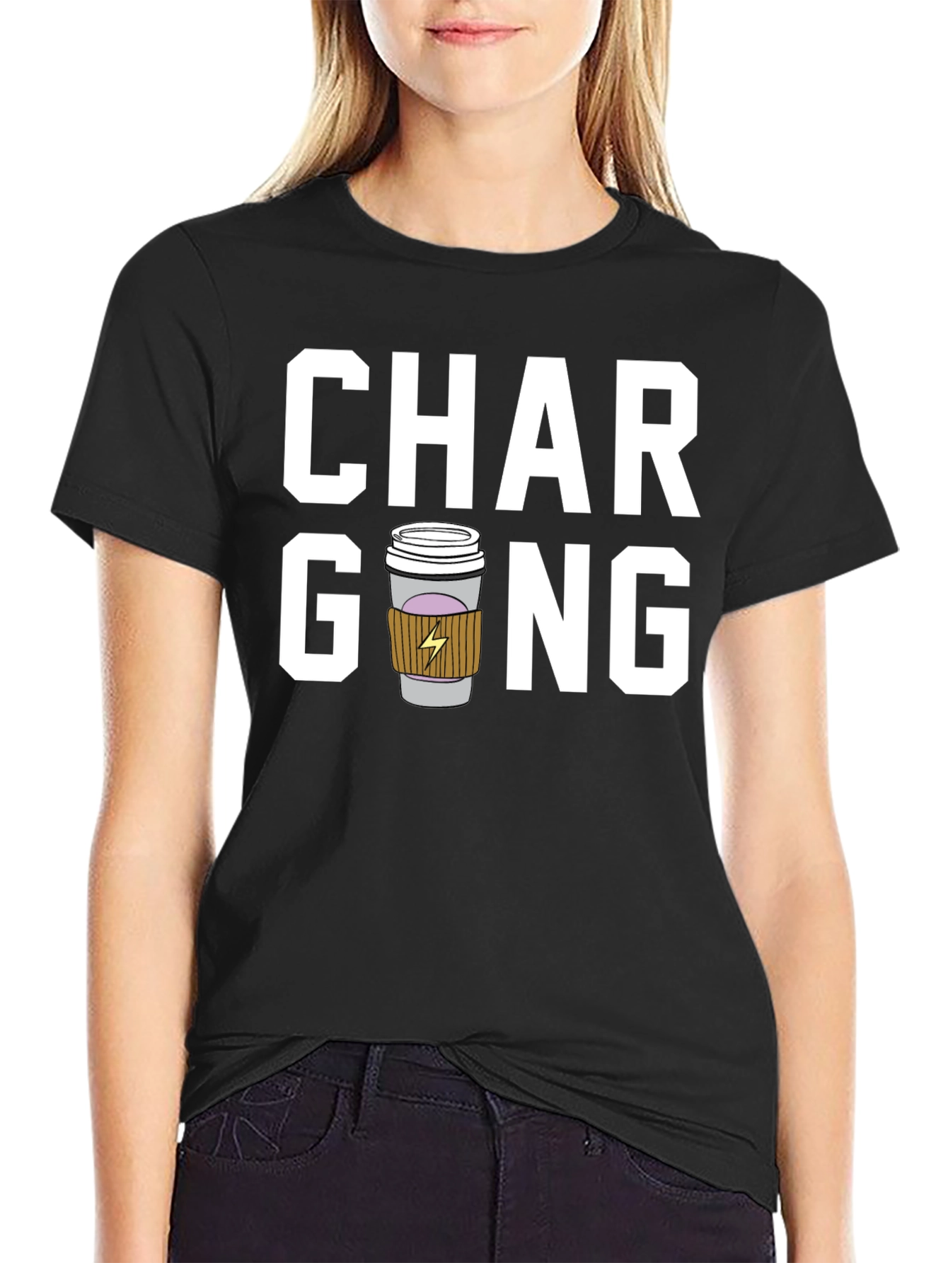 Black Charging Coffee Graphic T-Shirt view 2