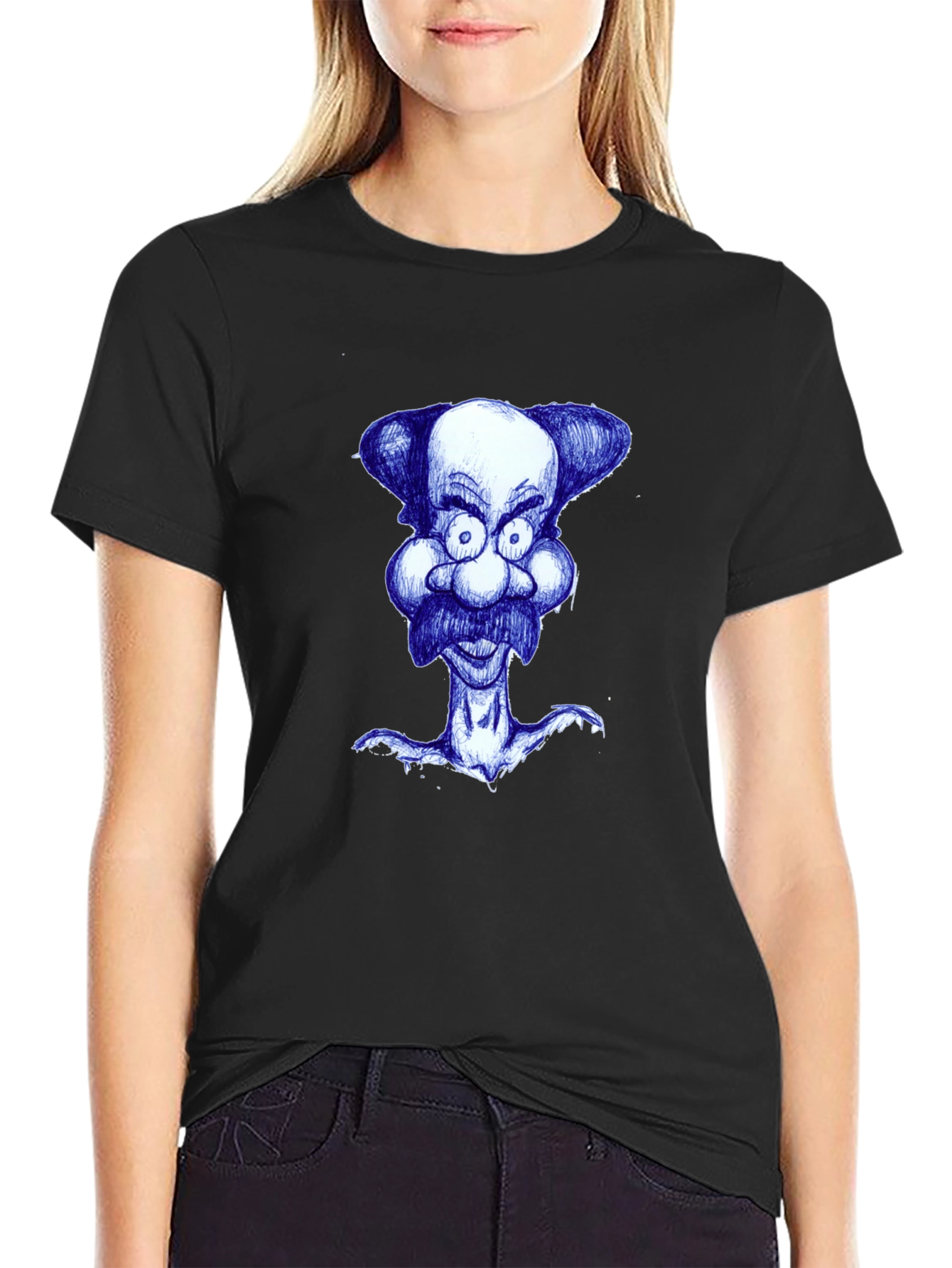Black Cartoon Character Tee - Black Cotton Blend view 2