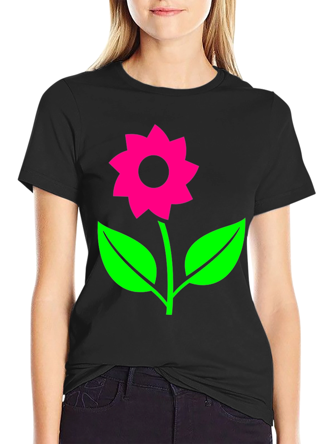 Black Funky Flower Graphic Tee - Black view 2