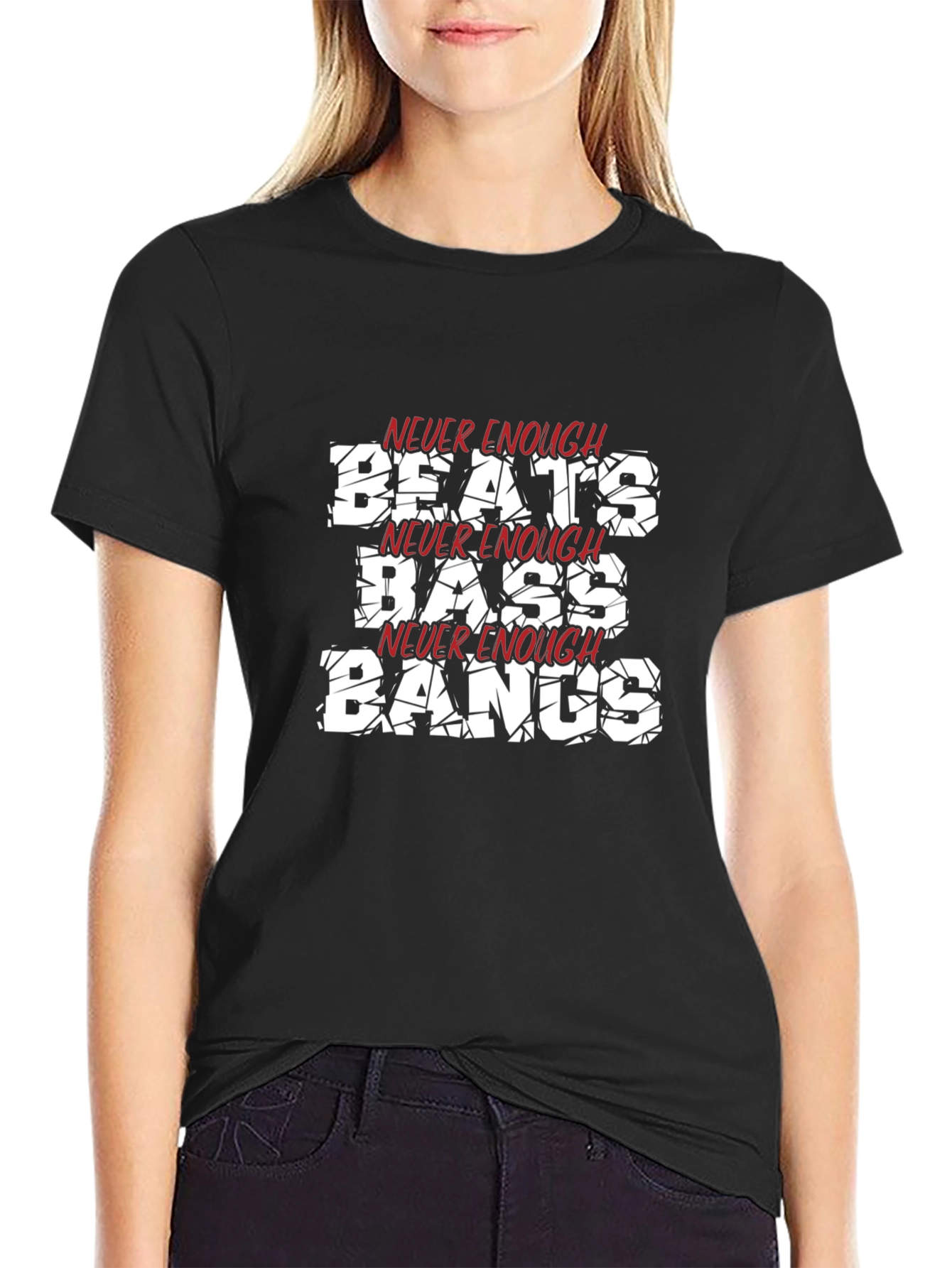 Black Never Enough Beats, Bass, Bangs Black T-Shirt view 2