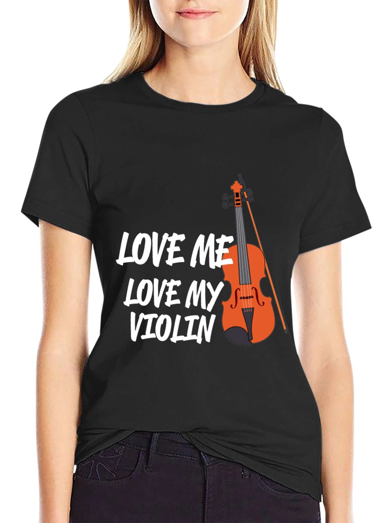 Black Love Me Love My Violin T-Shirt - Musician Tee view 2