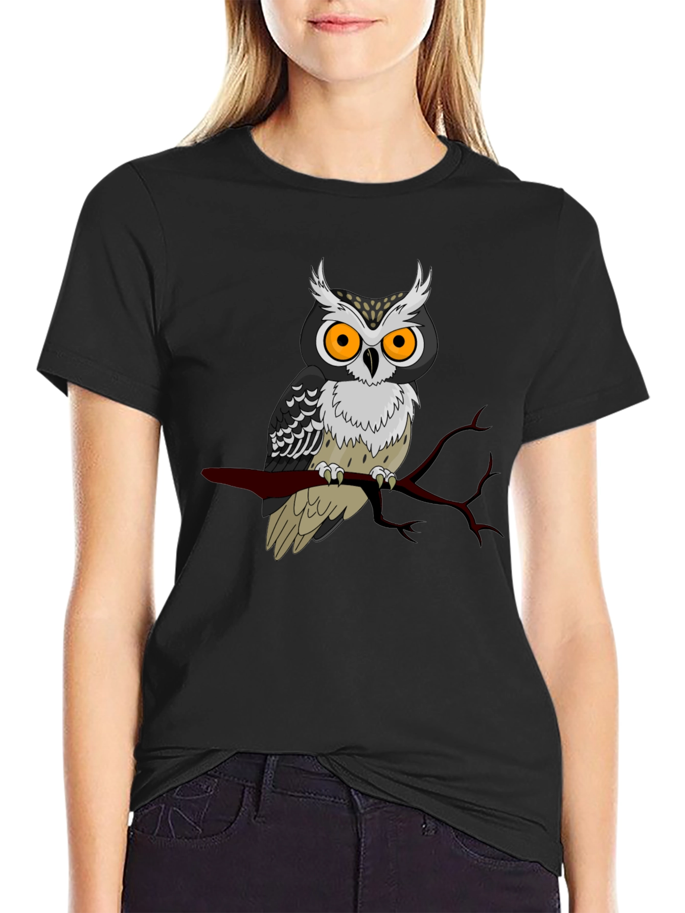 Black Owl Graphic Print Black T-Shirt view 2