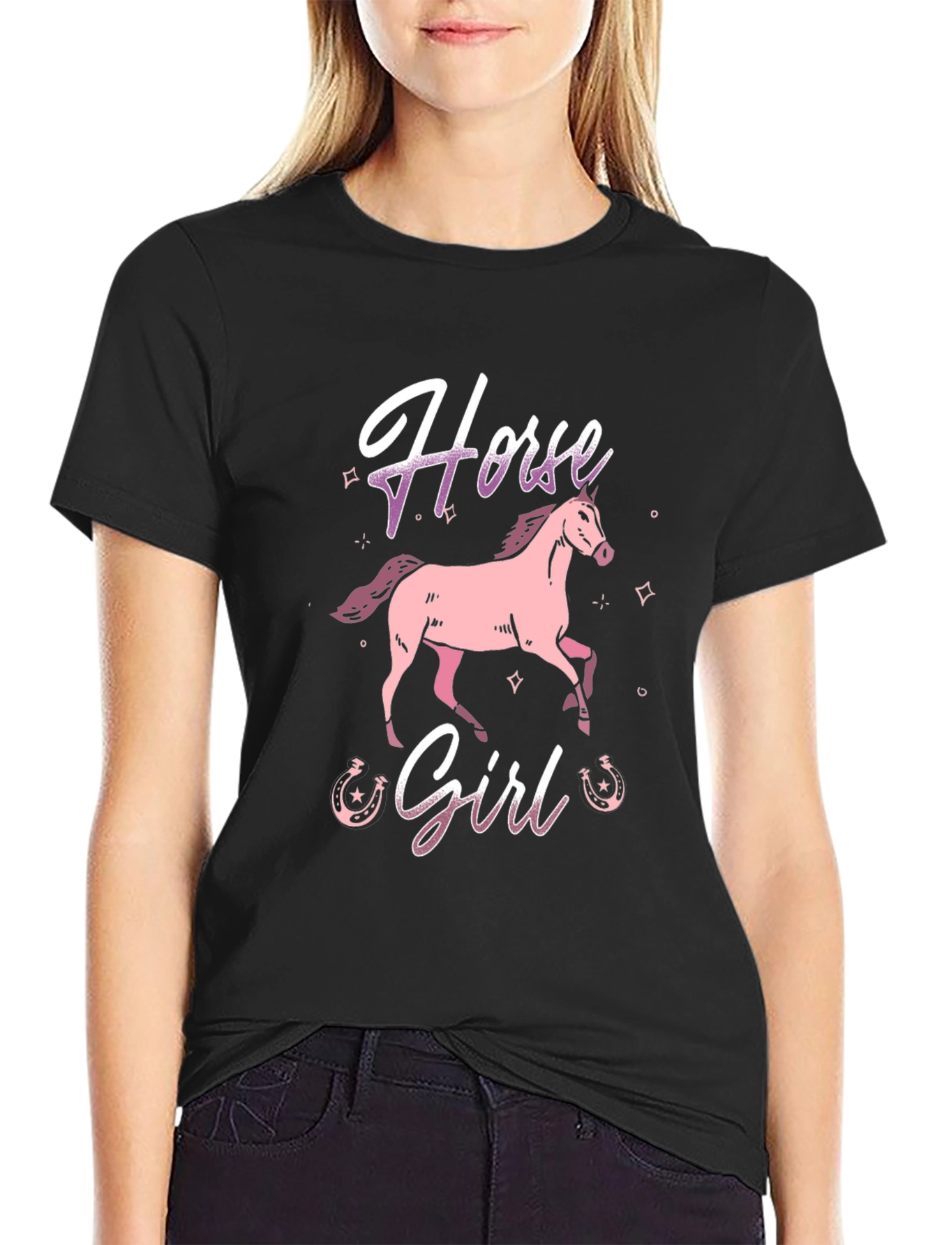 Black Horse Girl Graphic Tee - Black view 2
