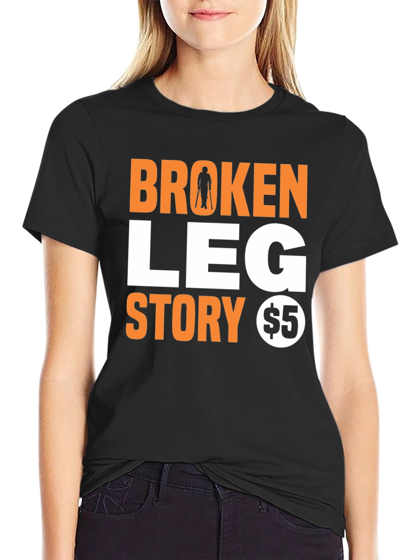 Black Broken Leg Story T-Shirt - Humorous Novelty Tee view 2