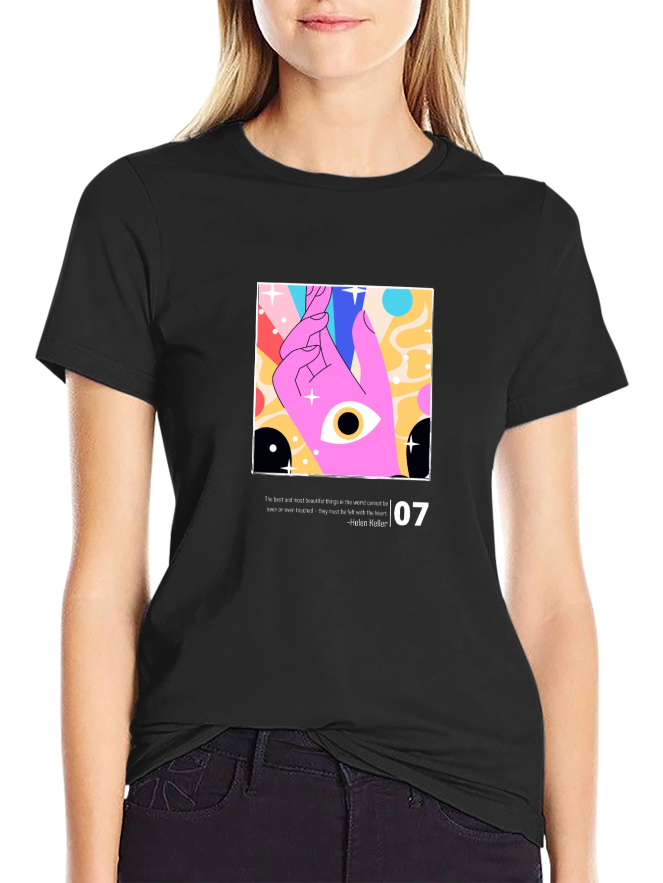 Black Modern Graphic T-Shirt - Artistic Eye Design view 2