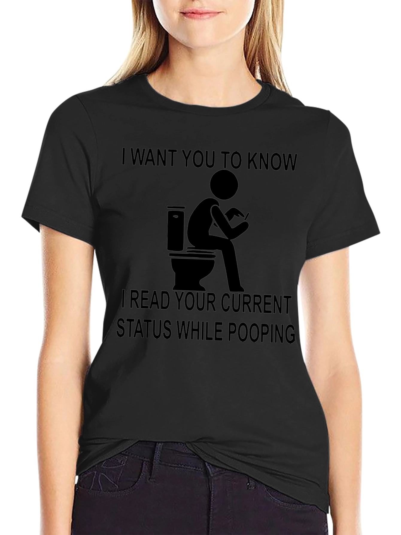 Black Funny Toilet Humor T-Shirt - Read Your Status view 2