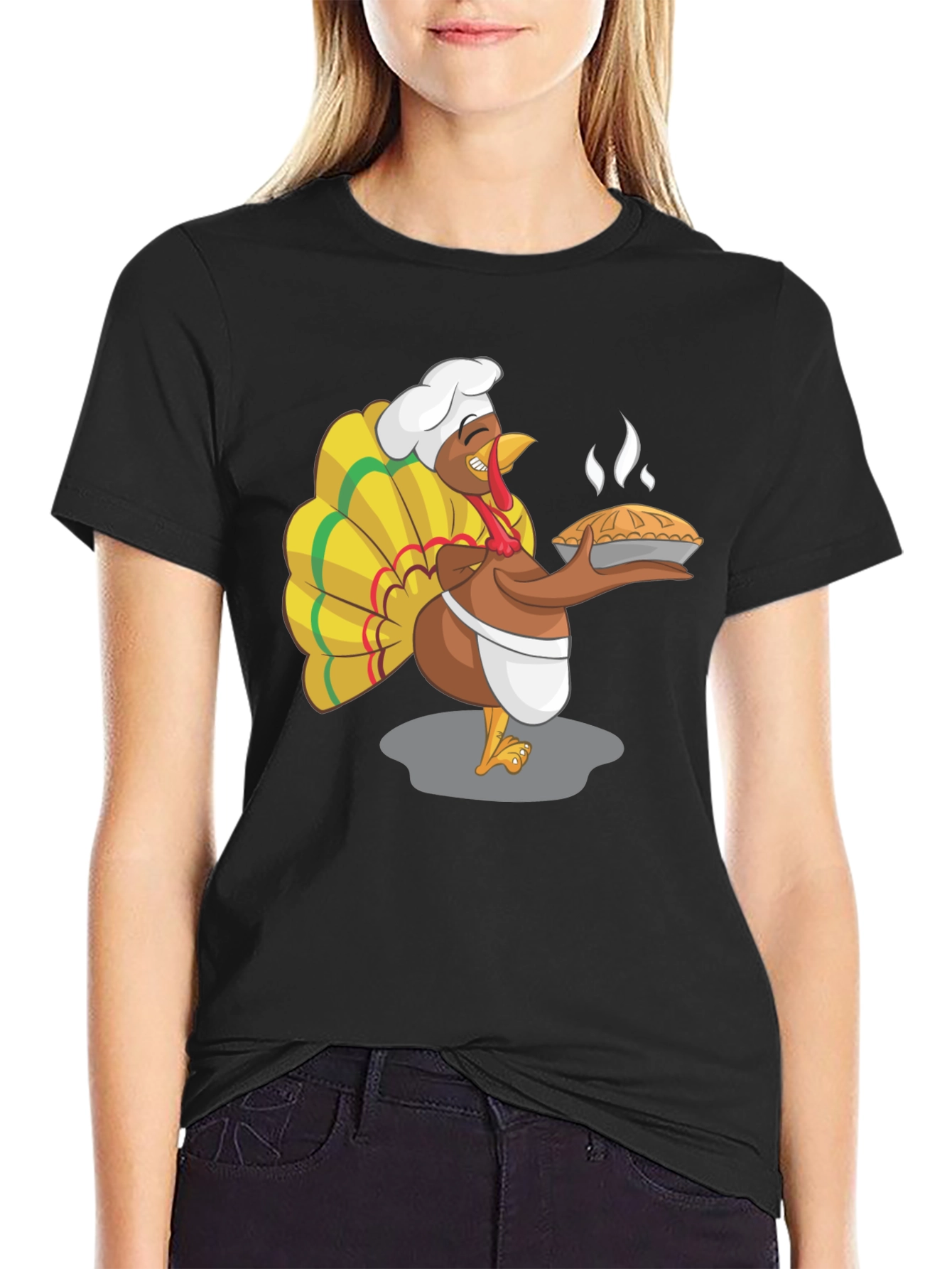 Black Funny Turkey Chef Pie Graphic T-Shirt view 2