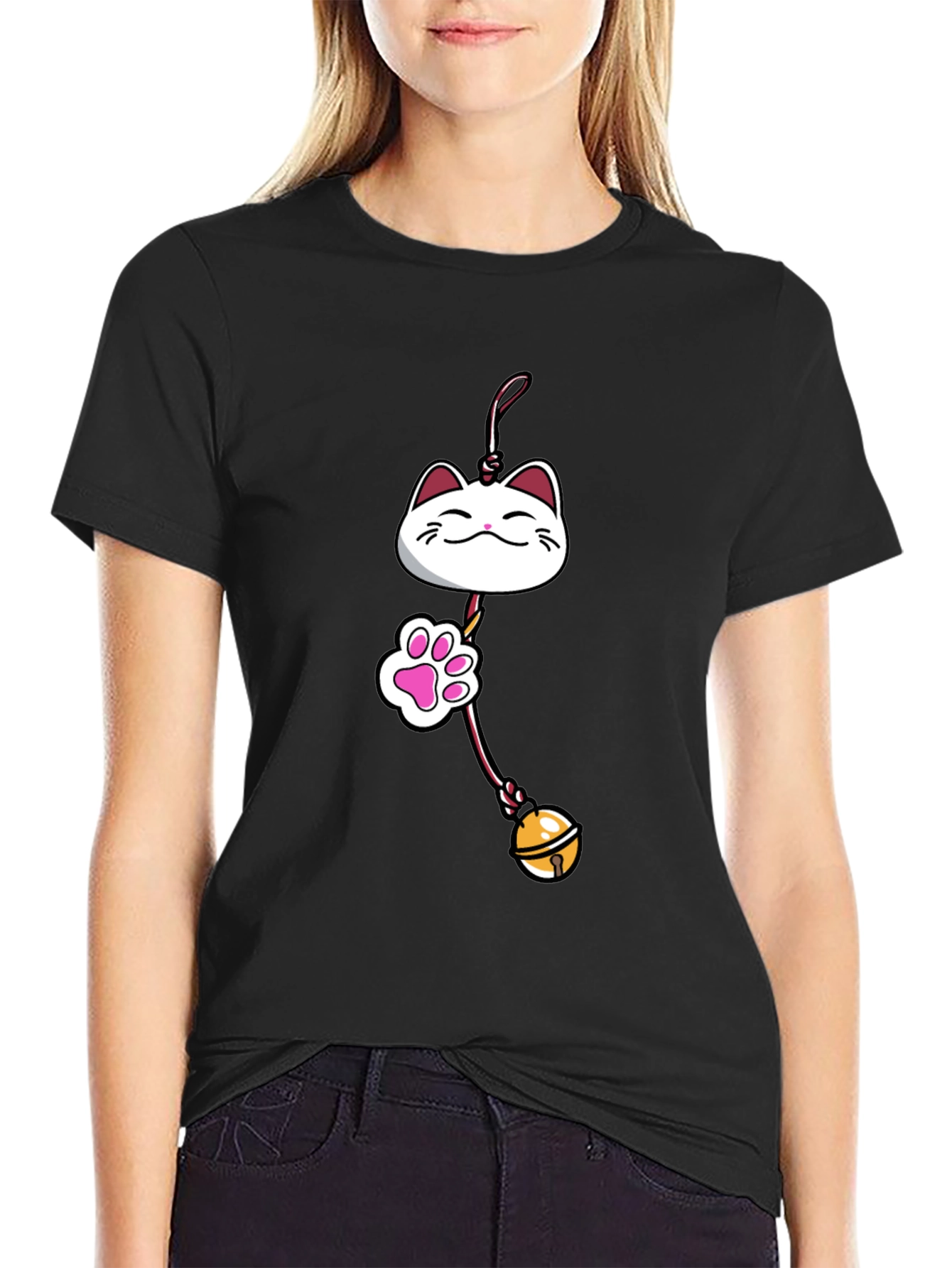 Black Lucky Cat Charm Graphic Tee - Black view 2