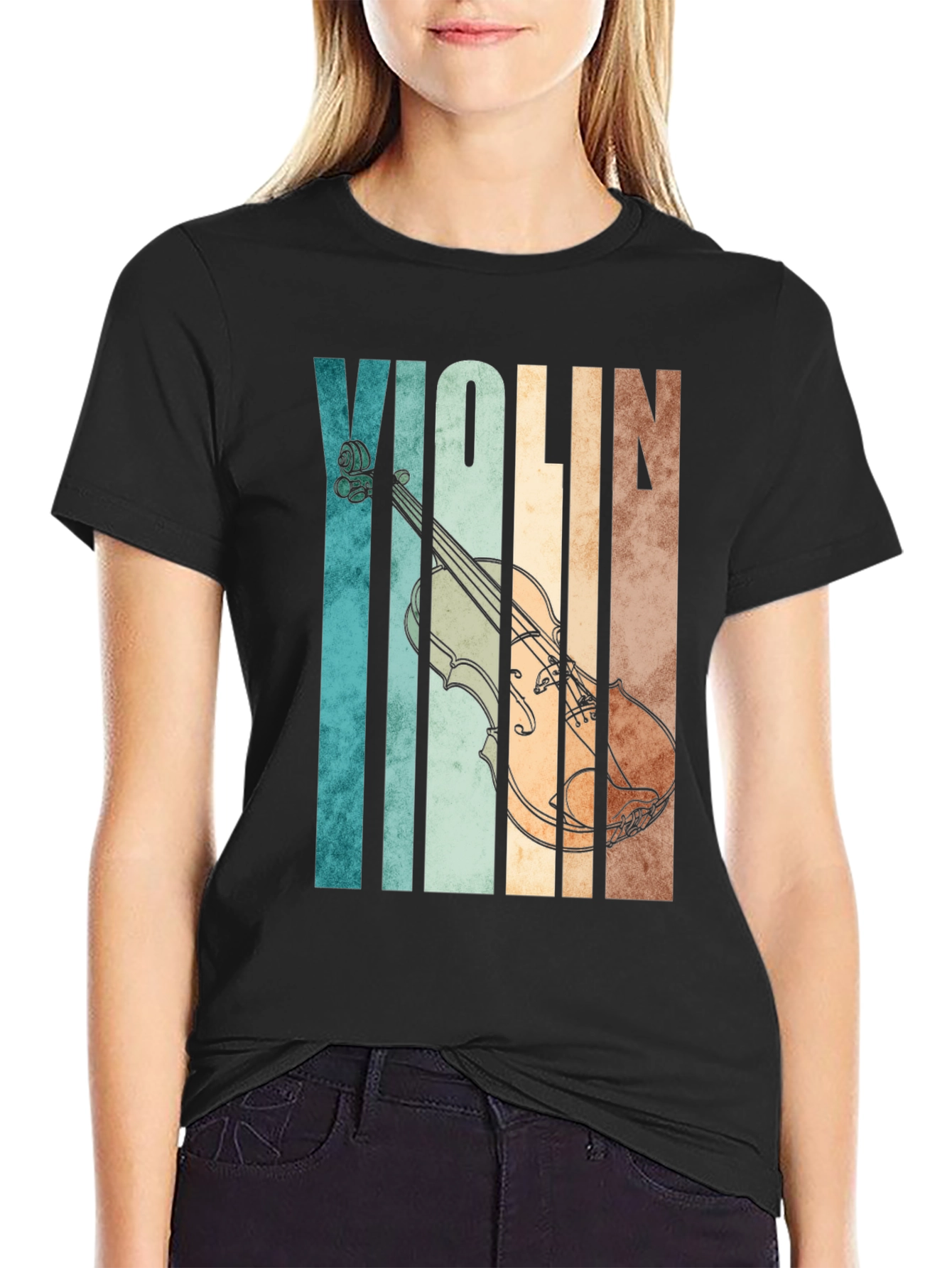 Black Vintage Violin T-Shirt - Music Lover Tee view 2