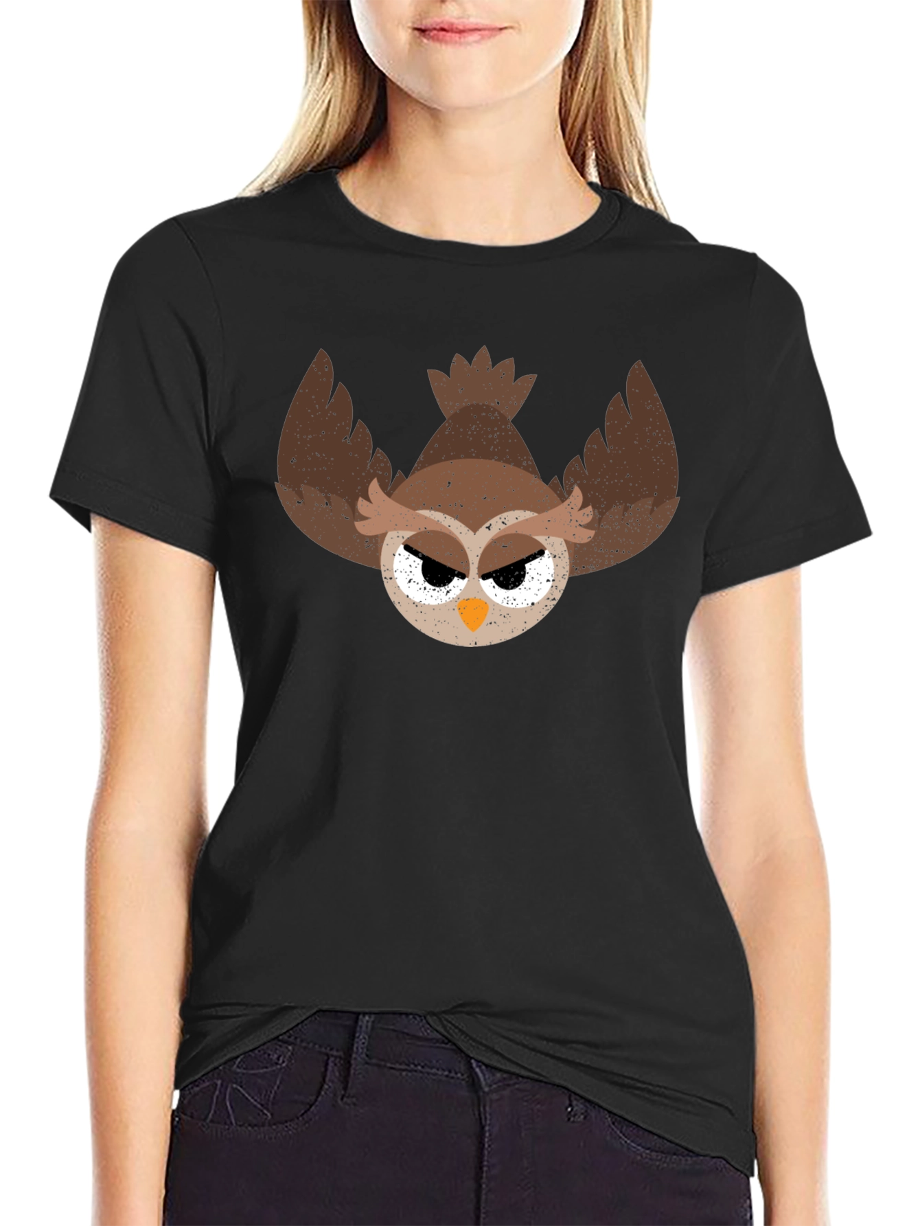 Black Grumpy Owl Graphic Tee - Men's Black T-Shirt view 2