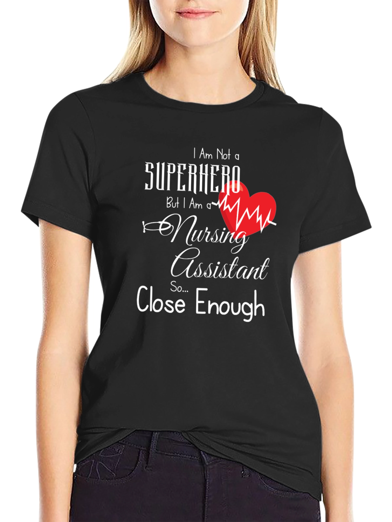 Black Nursing Assistant Superhero Graphic T-Shirt view 2