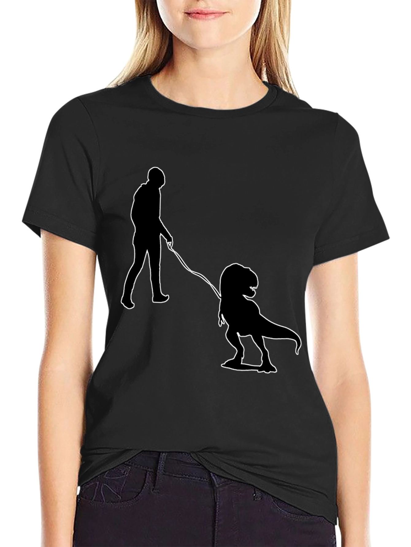 Black Dino Walk T-Shirt - Funny Novelty Tee view 2