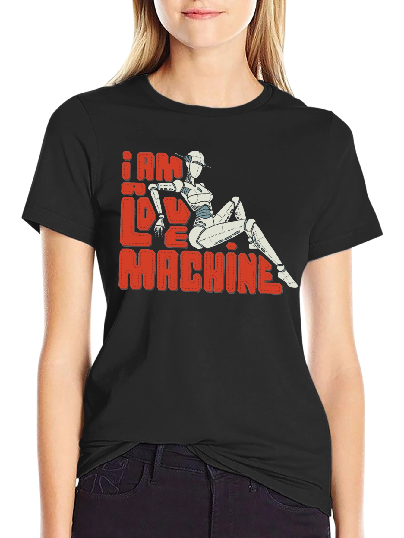 Black I Am Love Machine T-Shirt - Sci-Fi Robot Design view 2