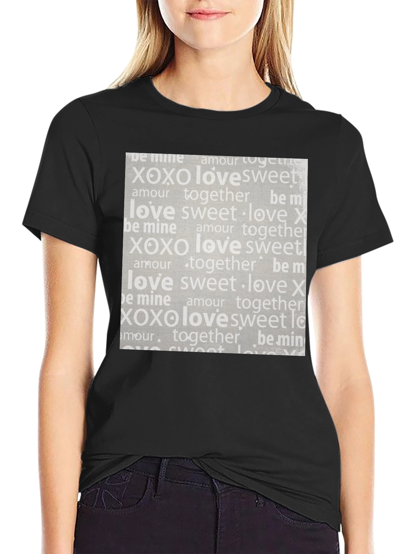 Black Love XOXO Pattern Black T-Shirt view 2